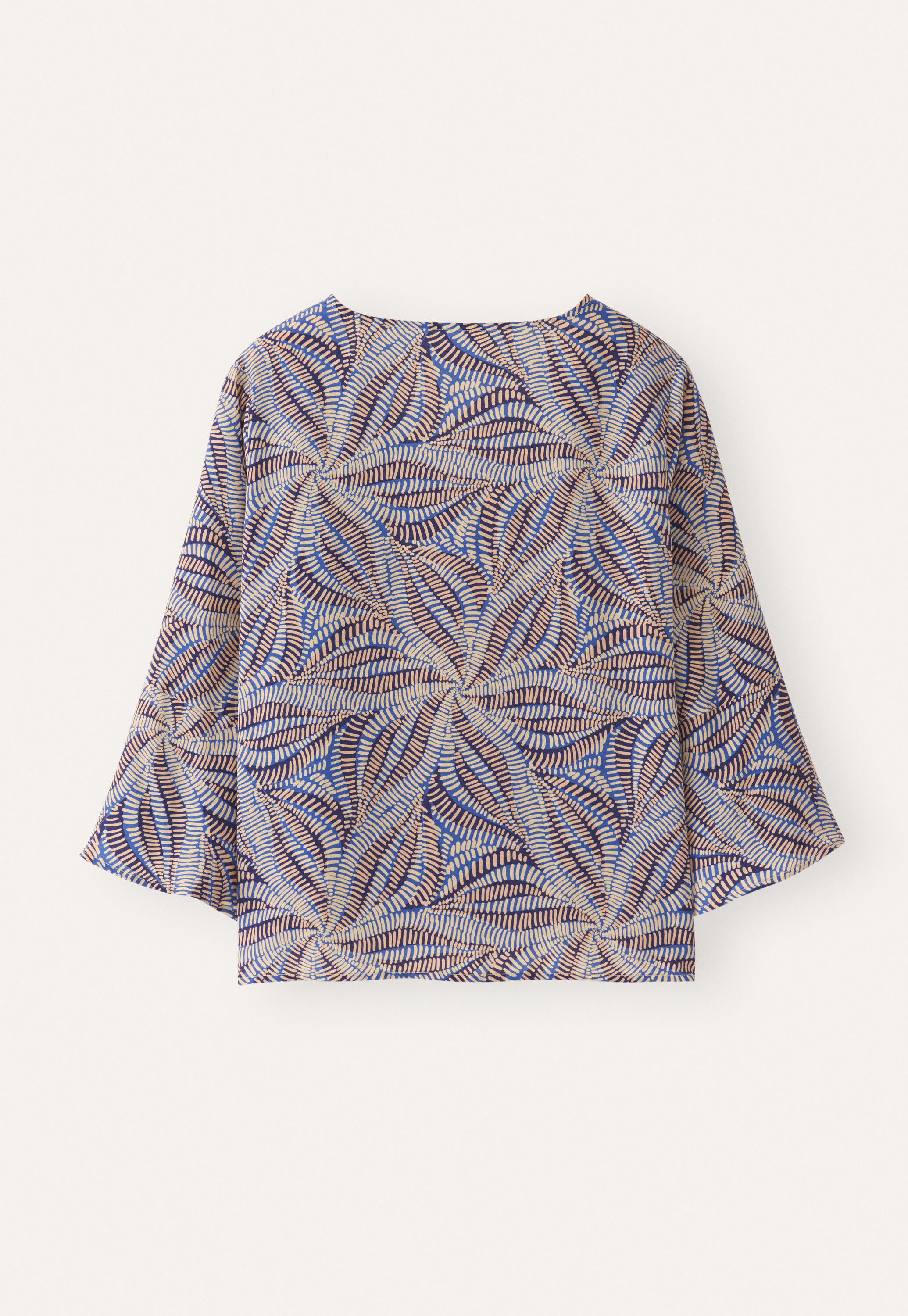 Printed fluted sleeve blouse, Mink blue, large