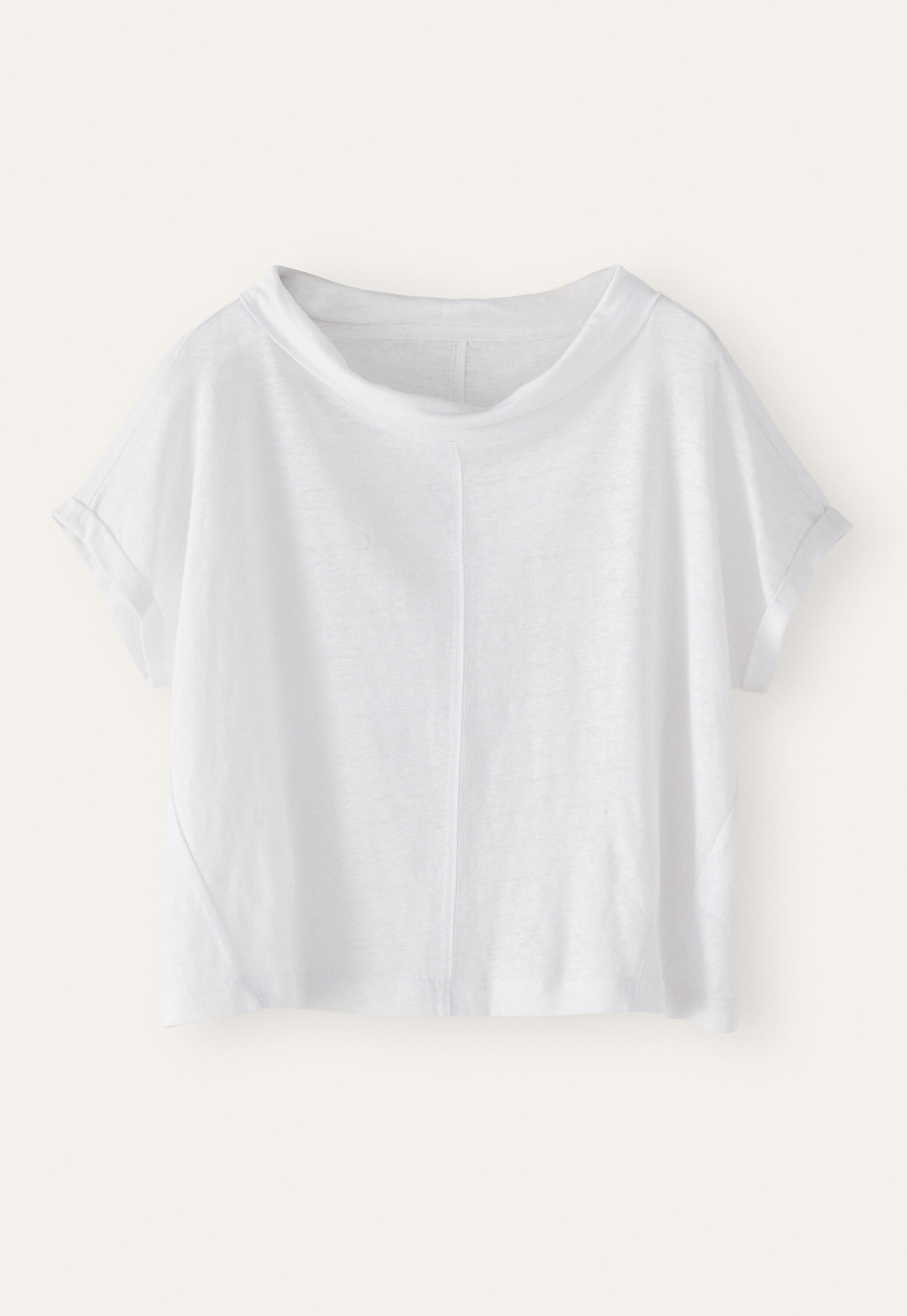 Turned-over neck top, White, large