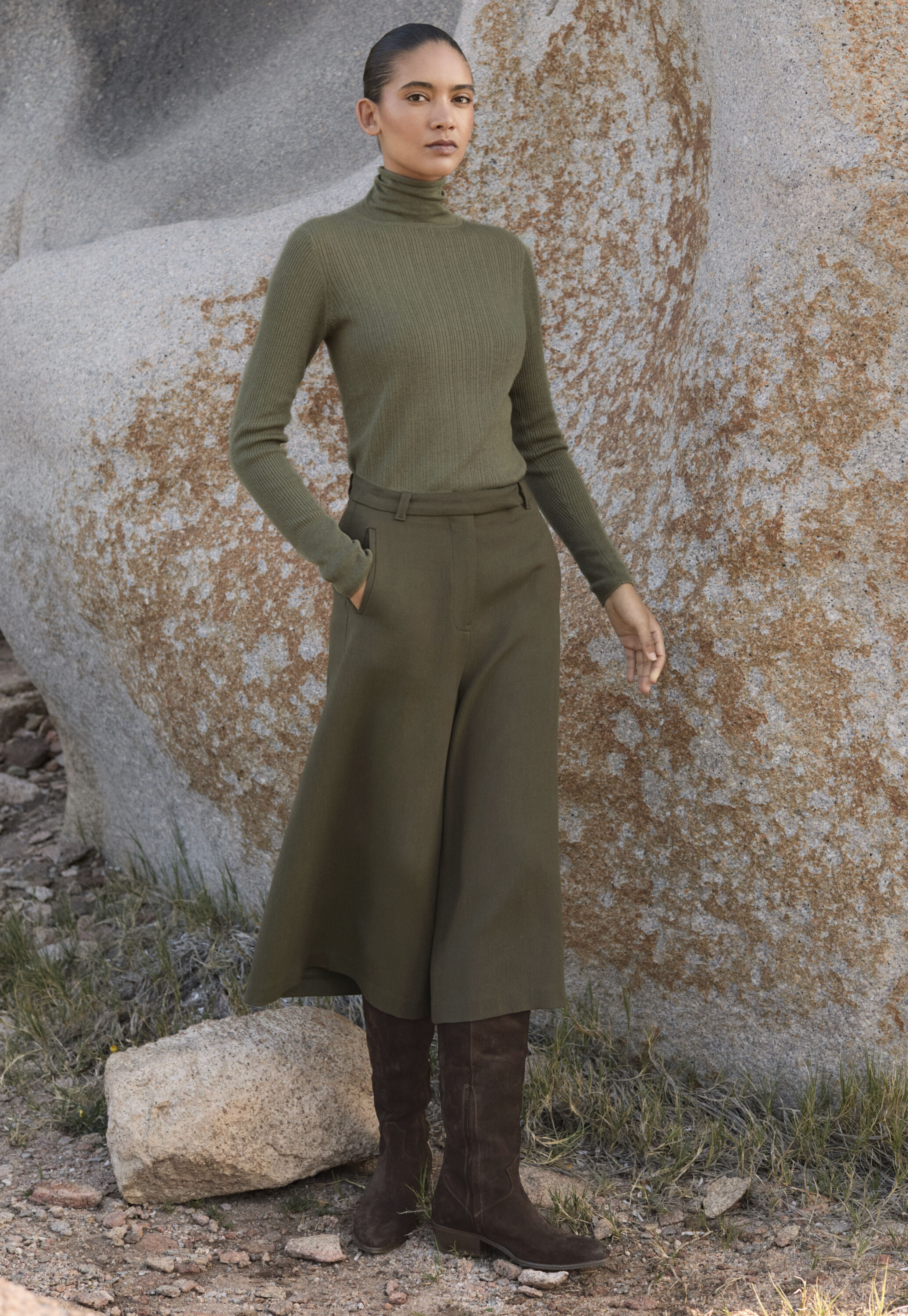Tailored culottes, Dark moss, large