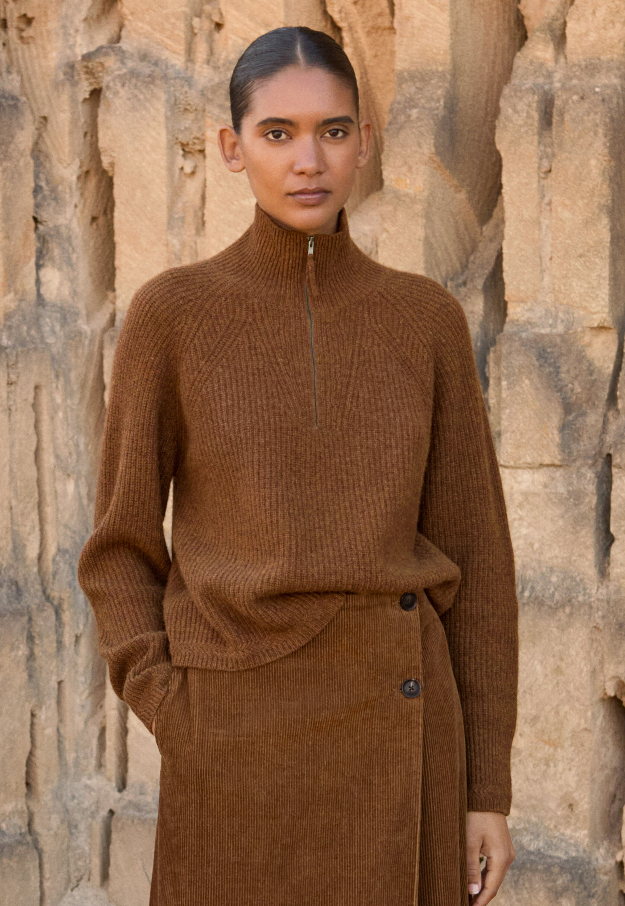 Zip-front sweater, Chilli brown, large