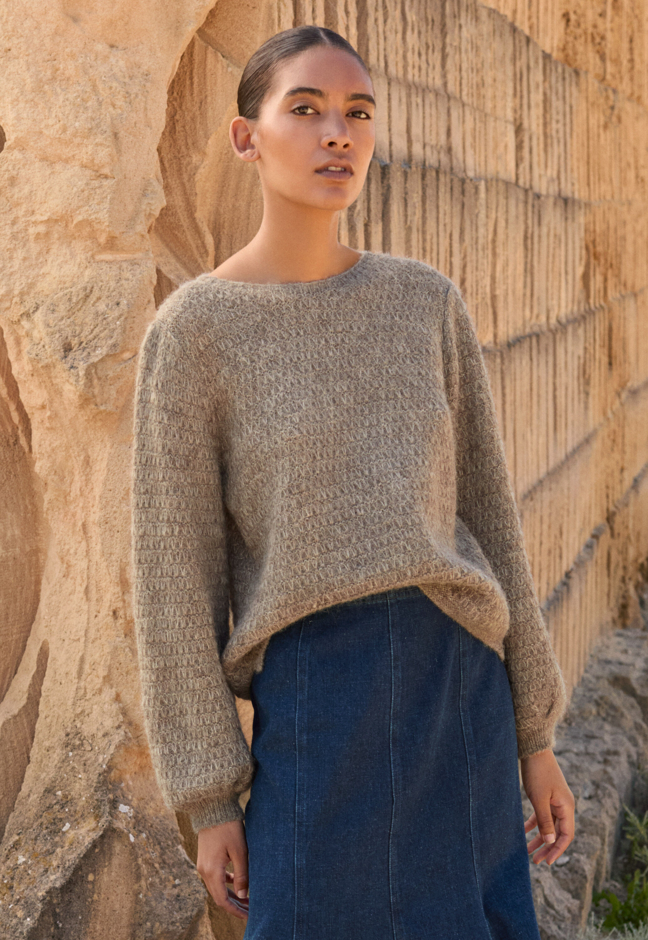 Tuck-stitch sweater, Brown taupe, large