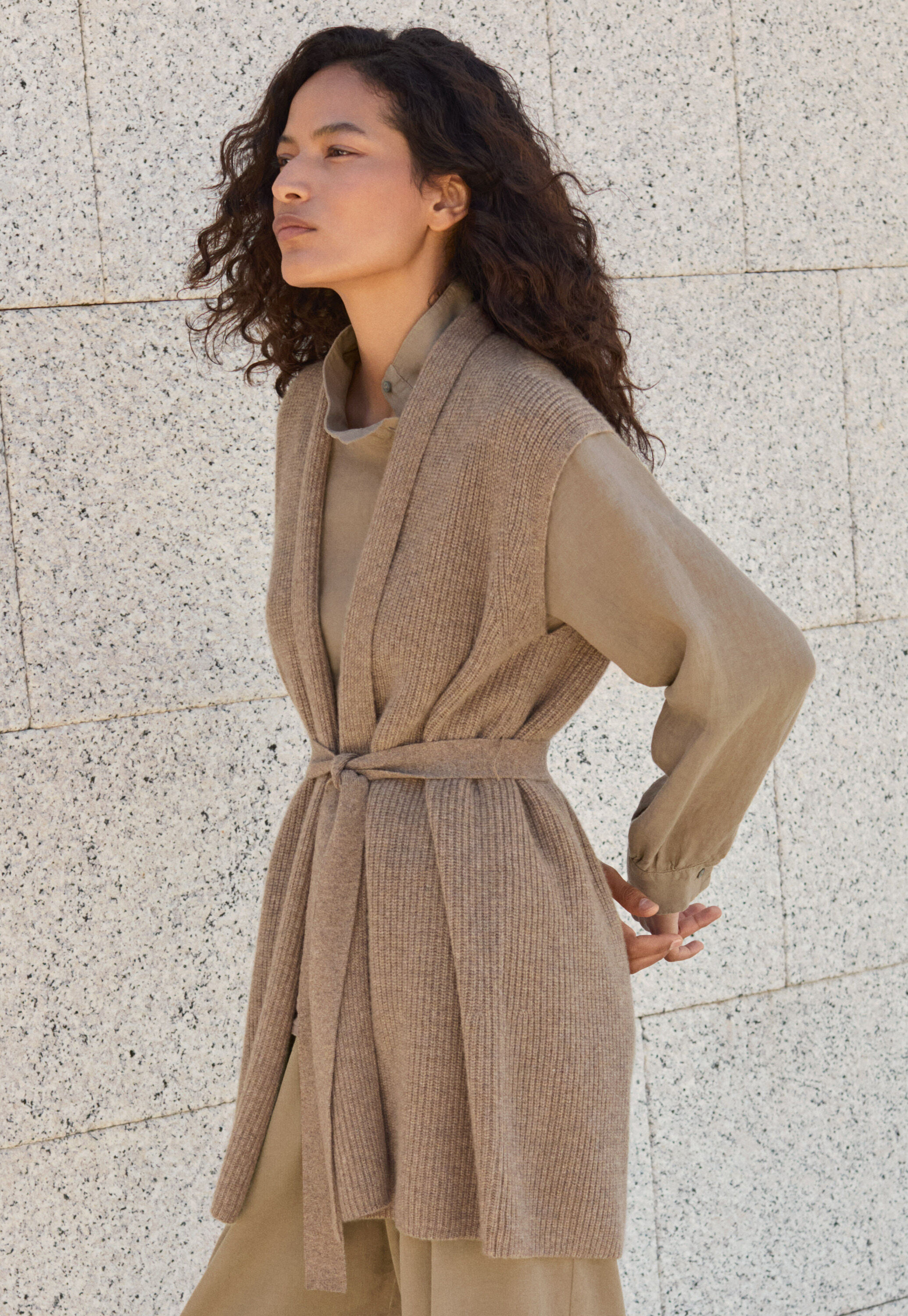 Rib-stitch cardigan, Latte, large