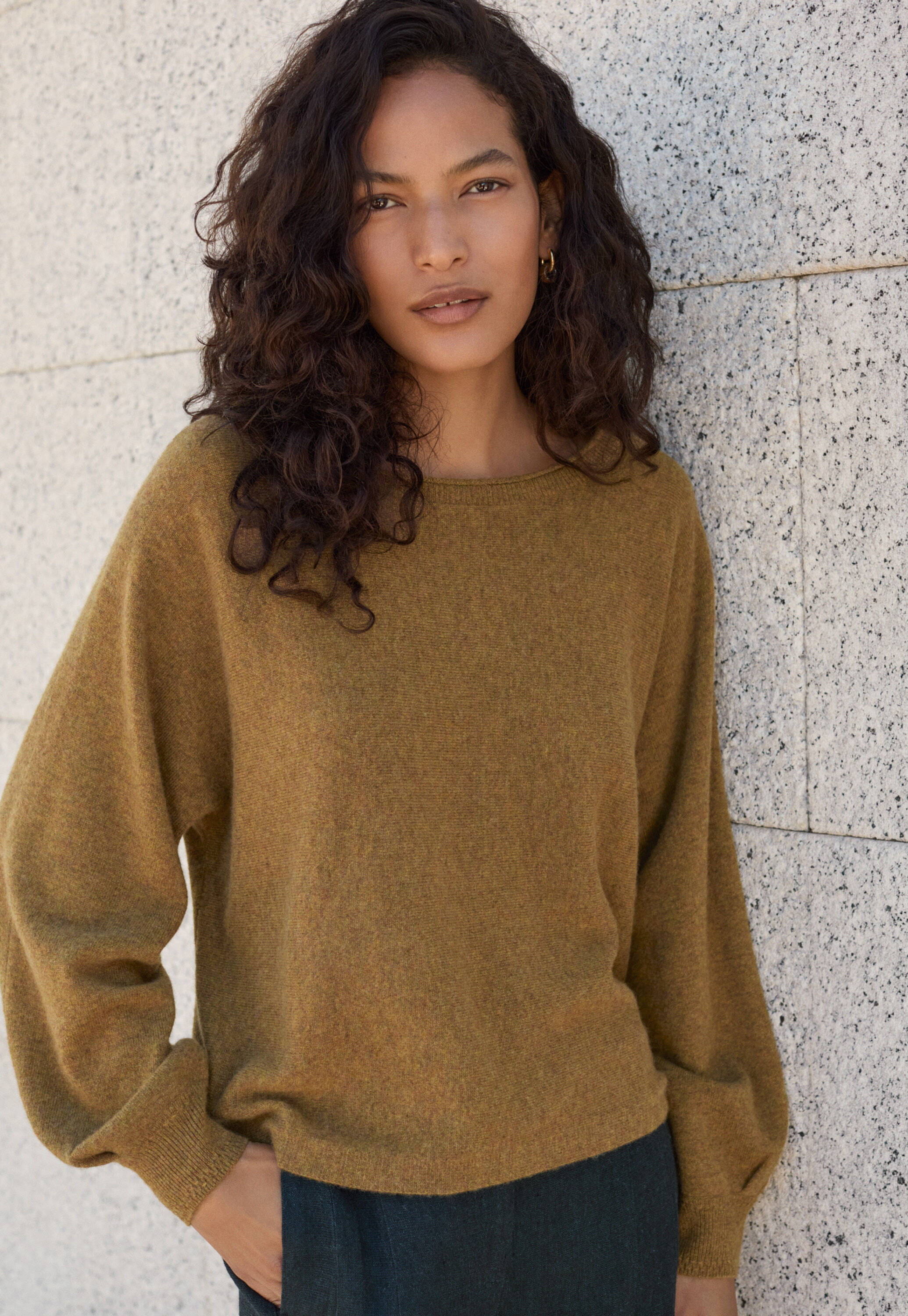 Dolman pleated-sleeve sweater