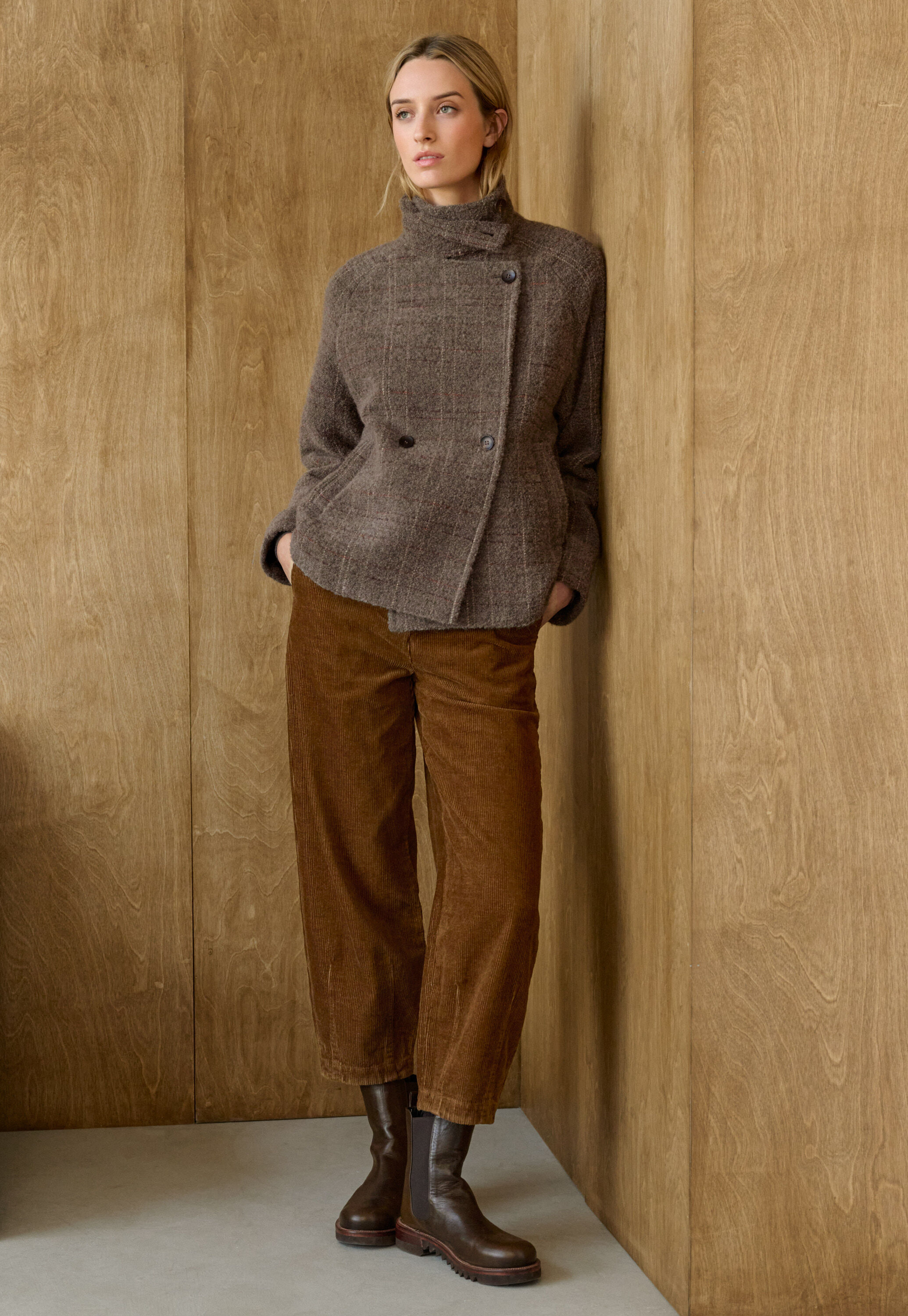 Cropped tapered-leg trousers, Tobacco, large