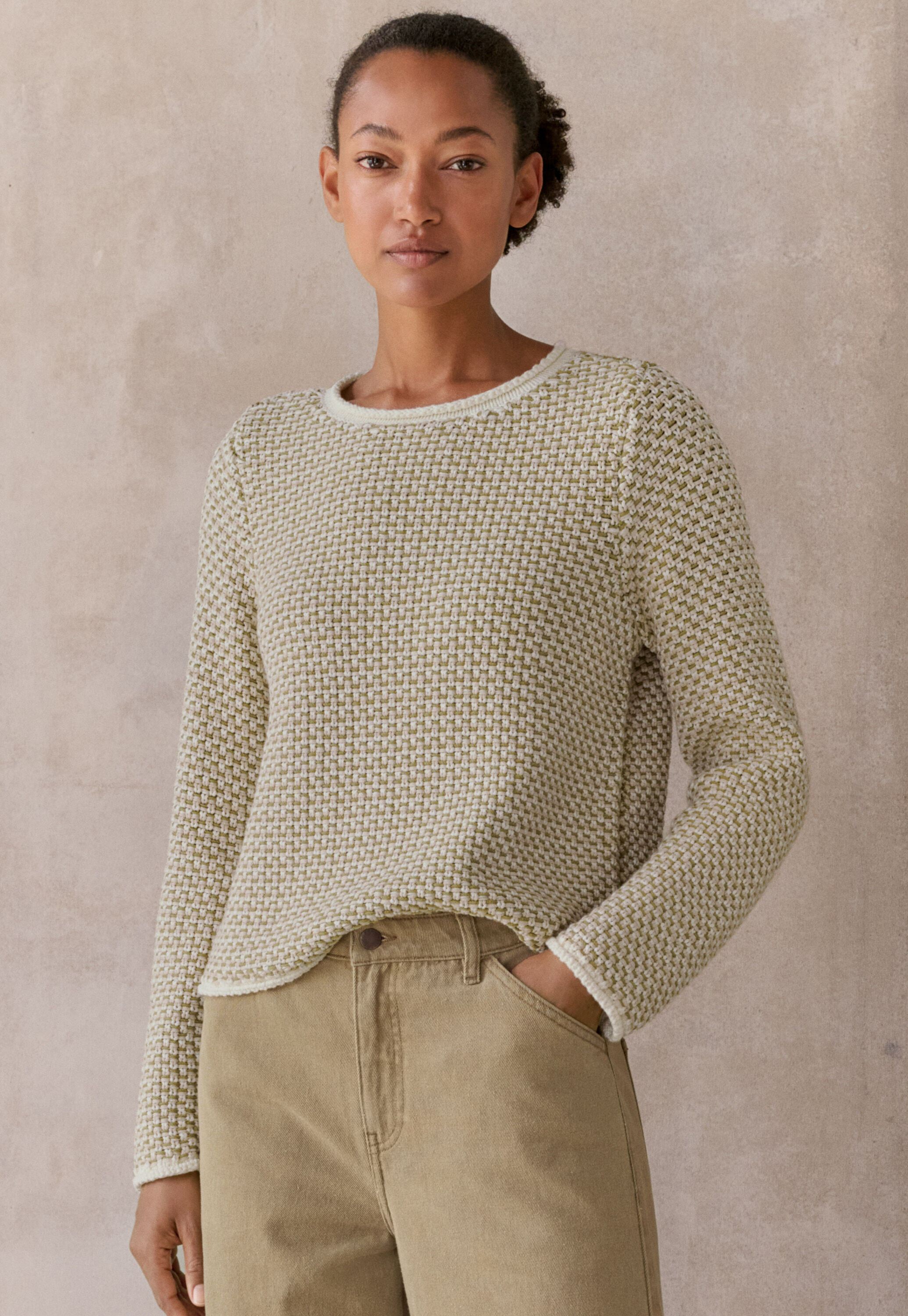 Inlay-stitch boxy sweater
