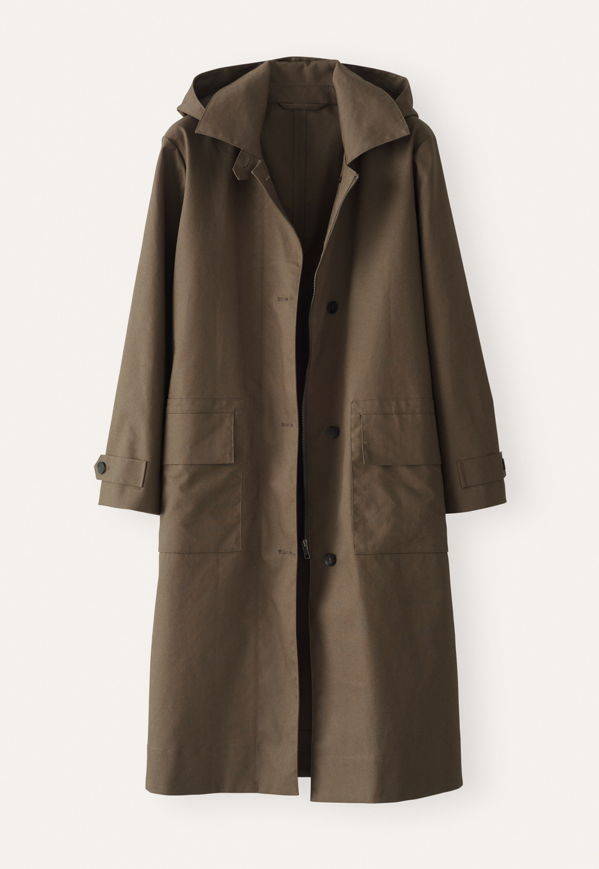 Hooded trench coat, Grey khaki, large