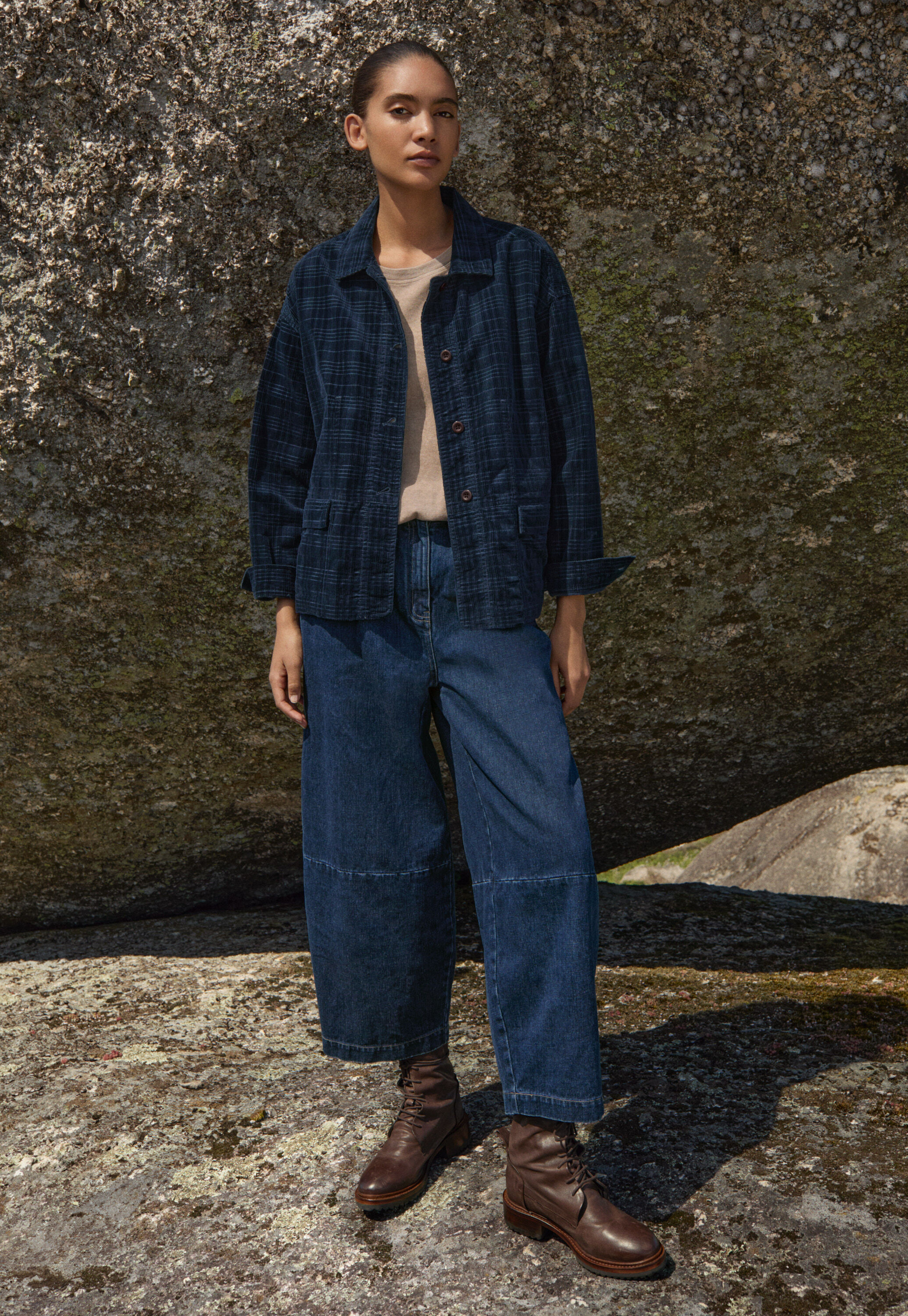 Self-check boxy jacket