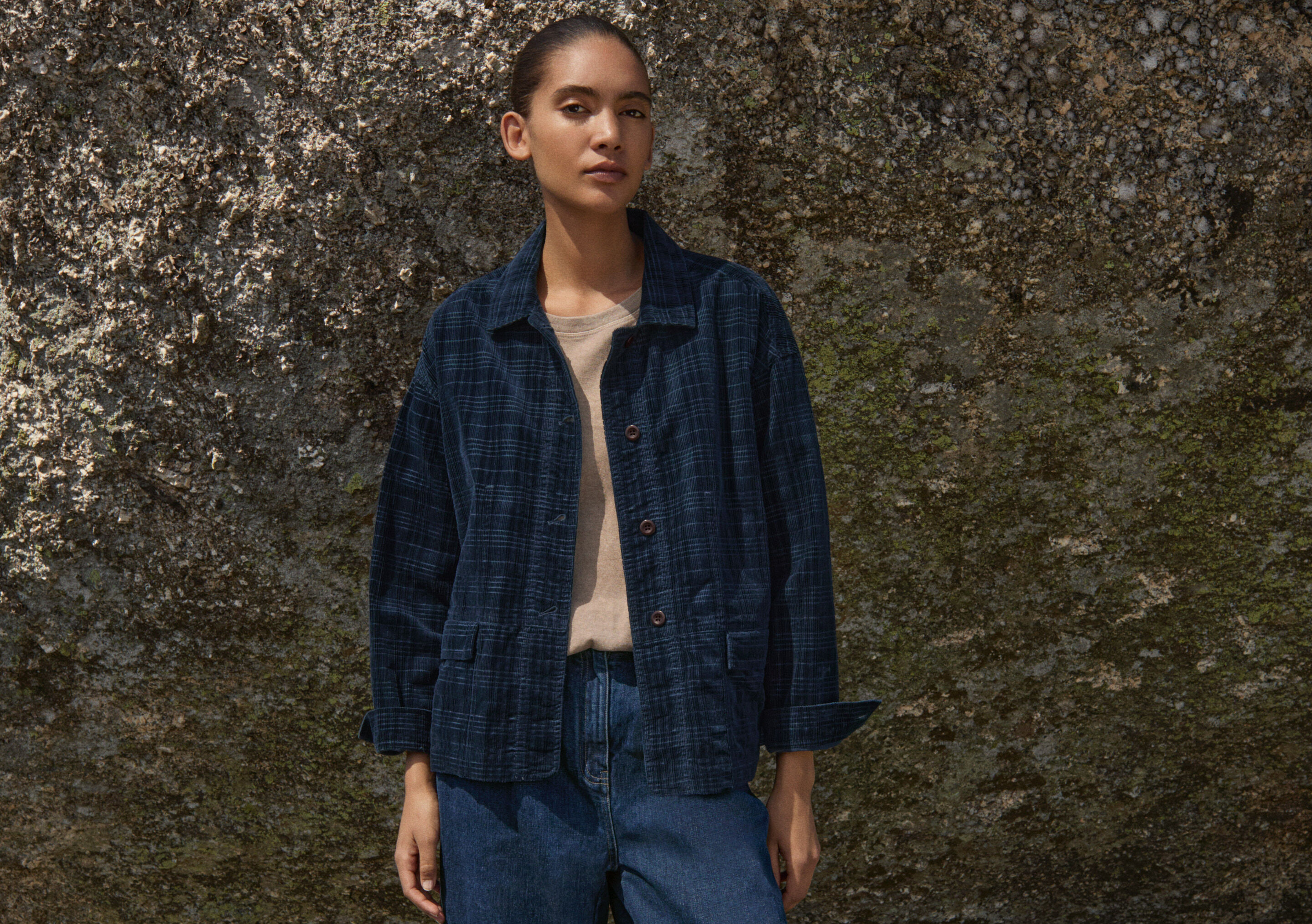 Self-check boxy jacket
