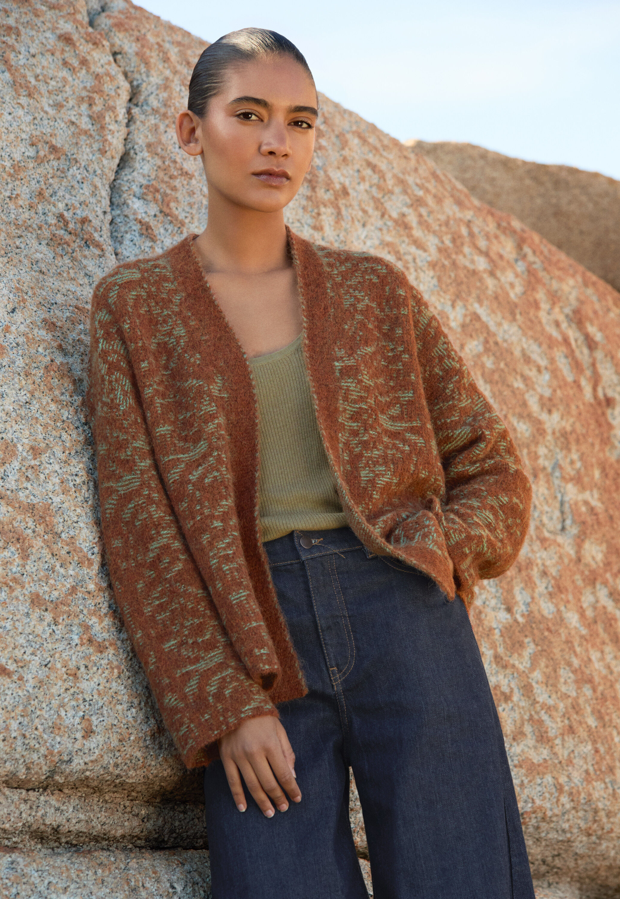 Lace-stitch kimono cardigan