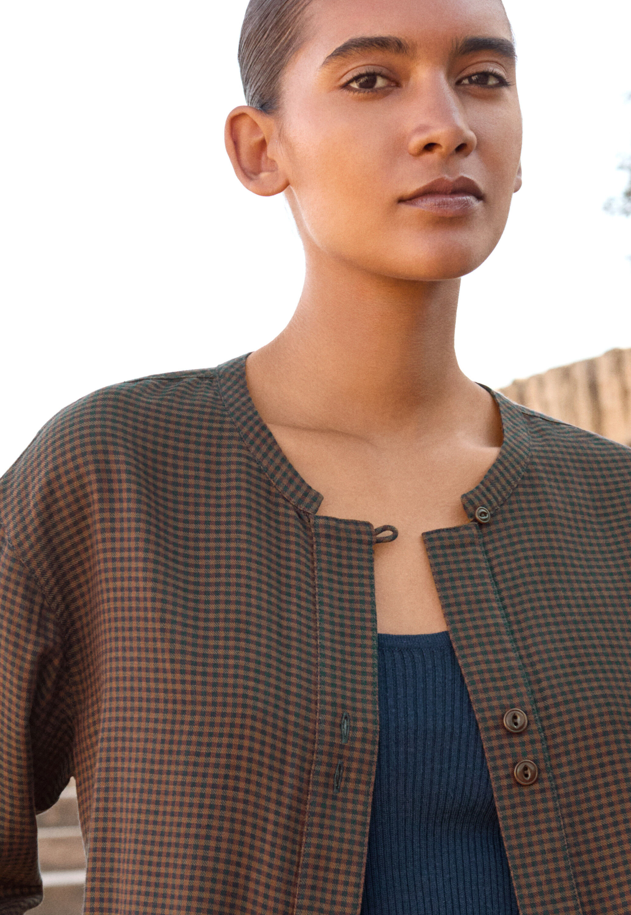 Gingham blouse, Midnight coral, large