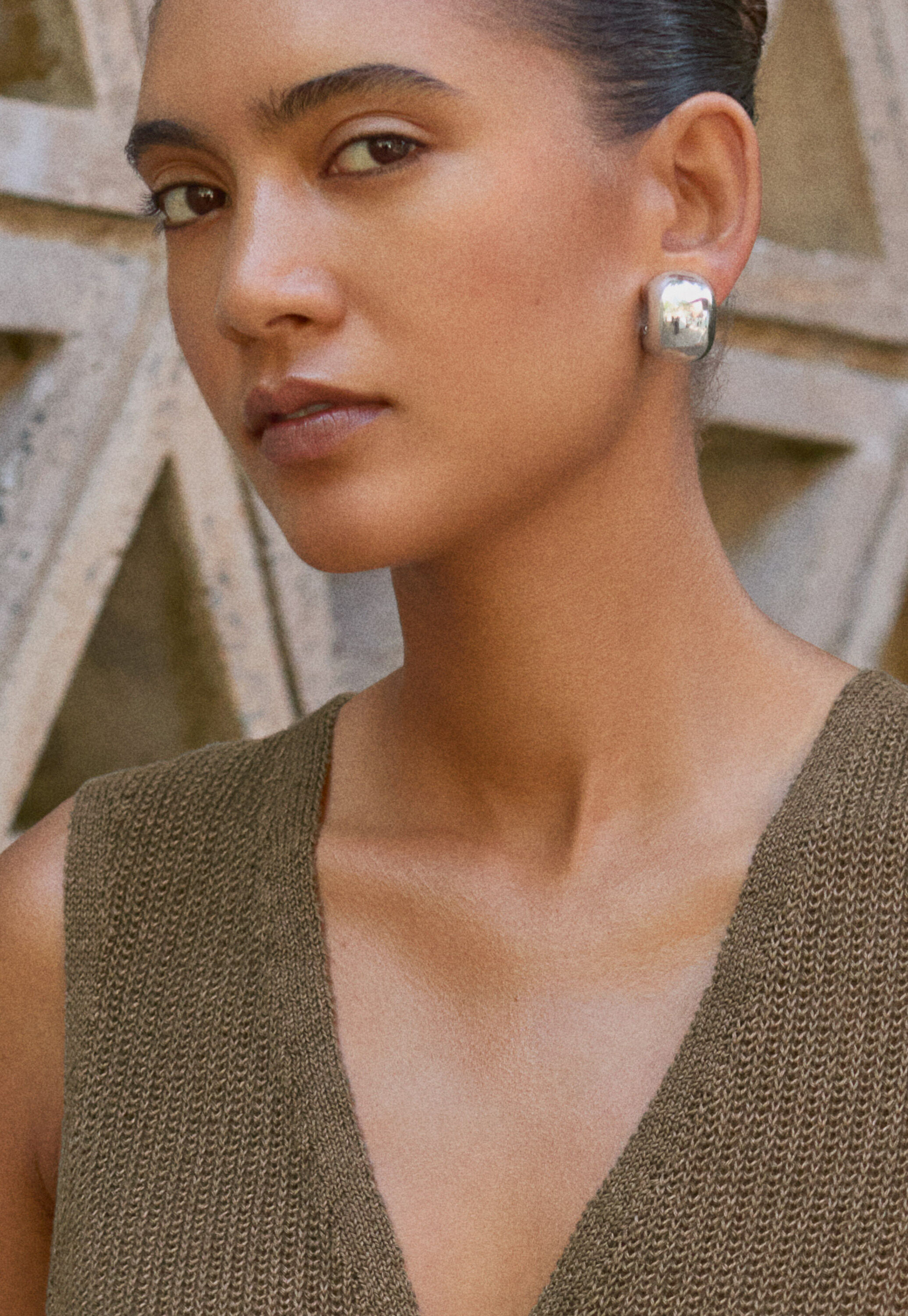 Chunky hoop earrings, Silver, large