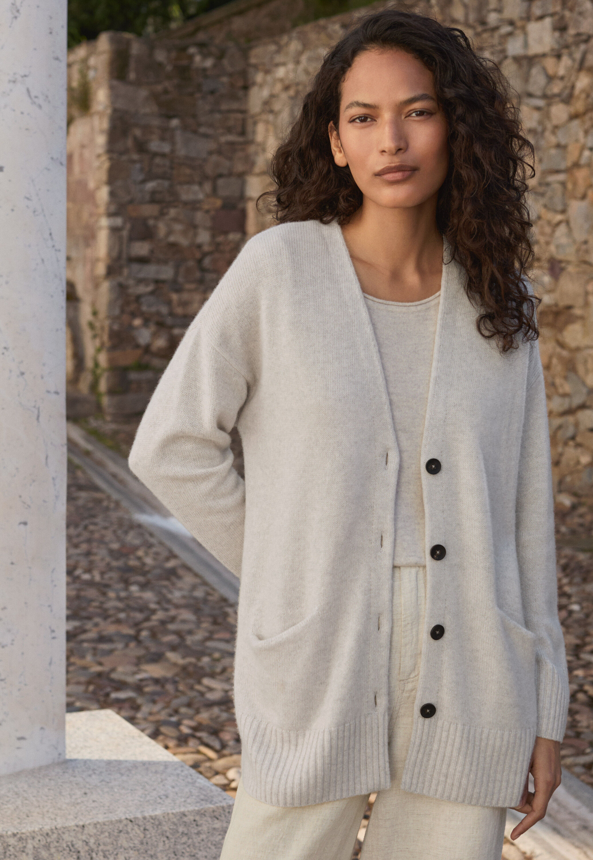 V-neck cardigan, Grey pearl, large