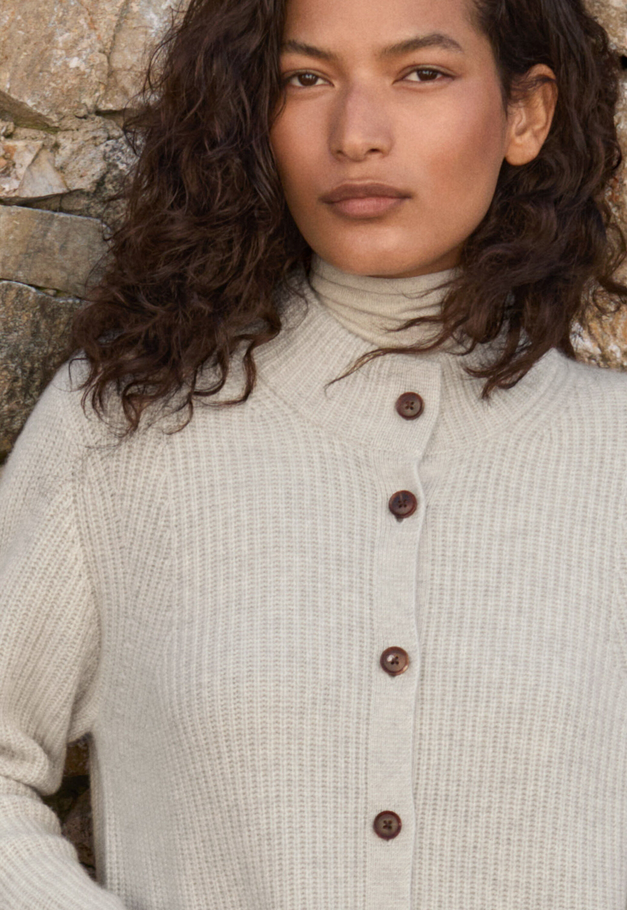 Rib-stitch cardigan, Grey pearl, large