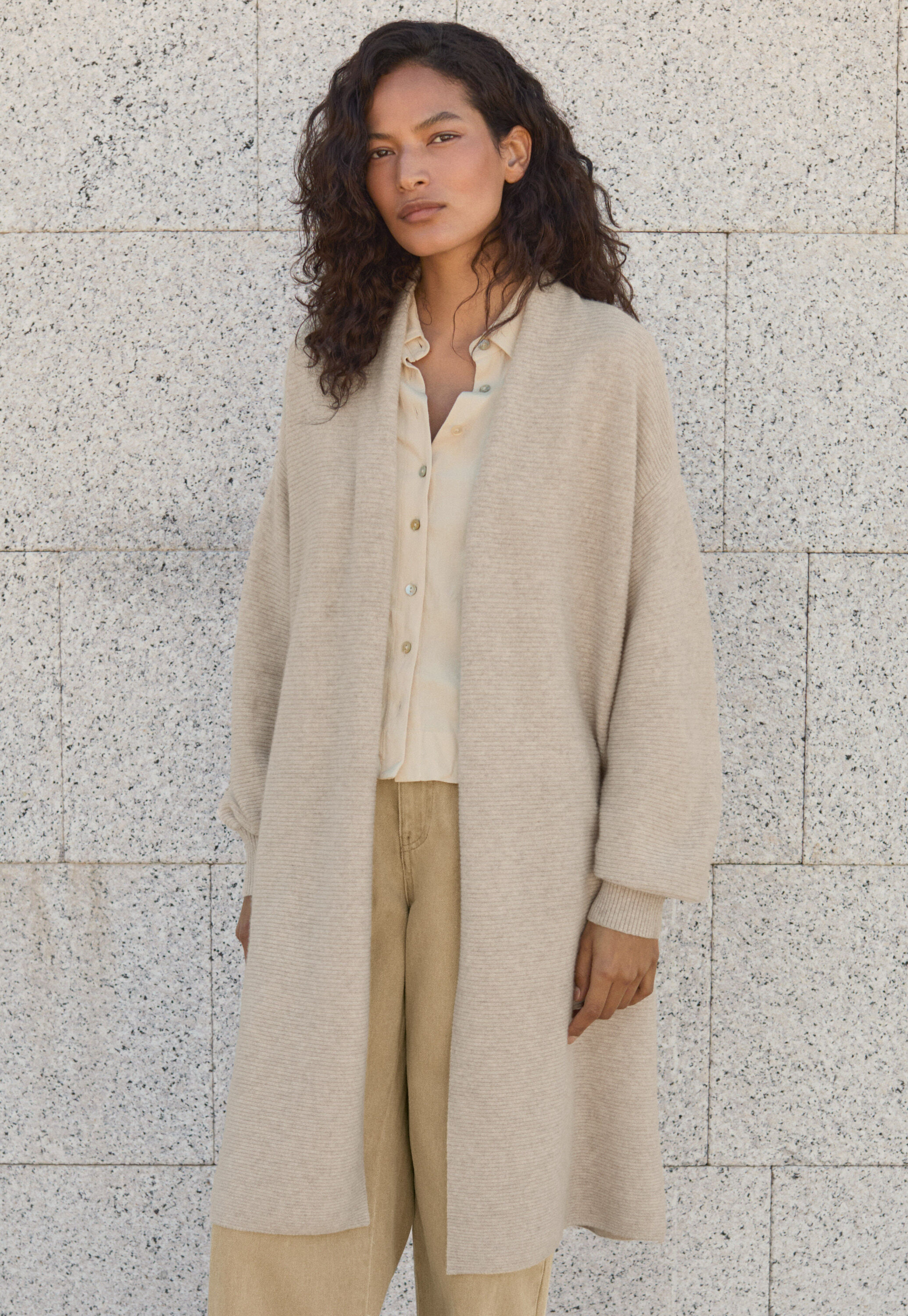 Garter-stitch cardigan, Ecru fawn, large