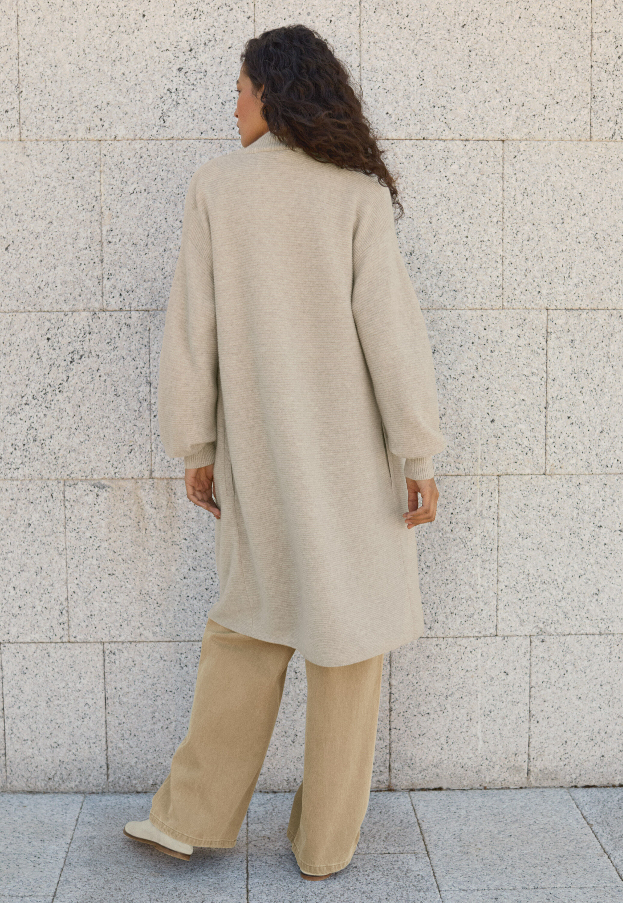 Garter-stitch cardigan, Ecru fawn, large