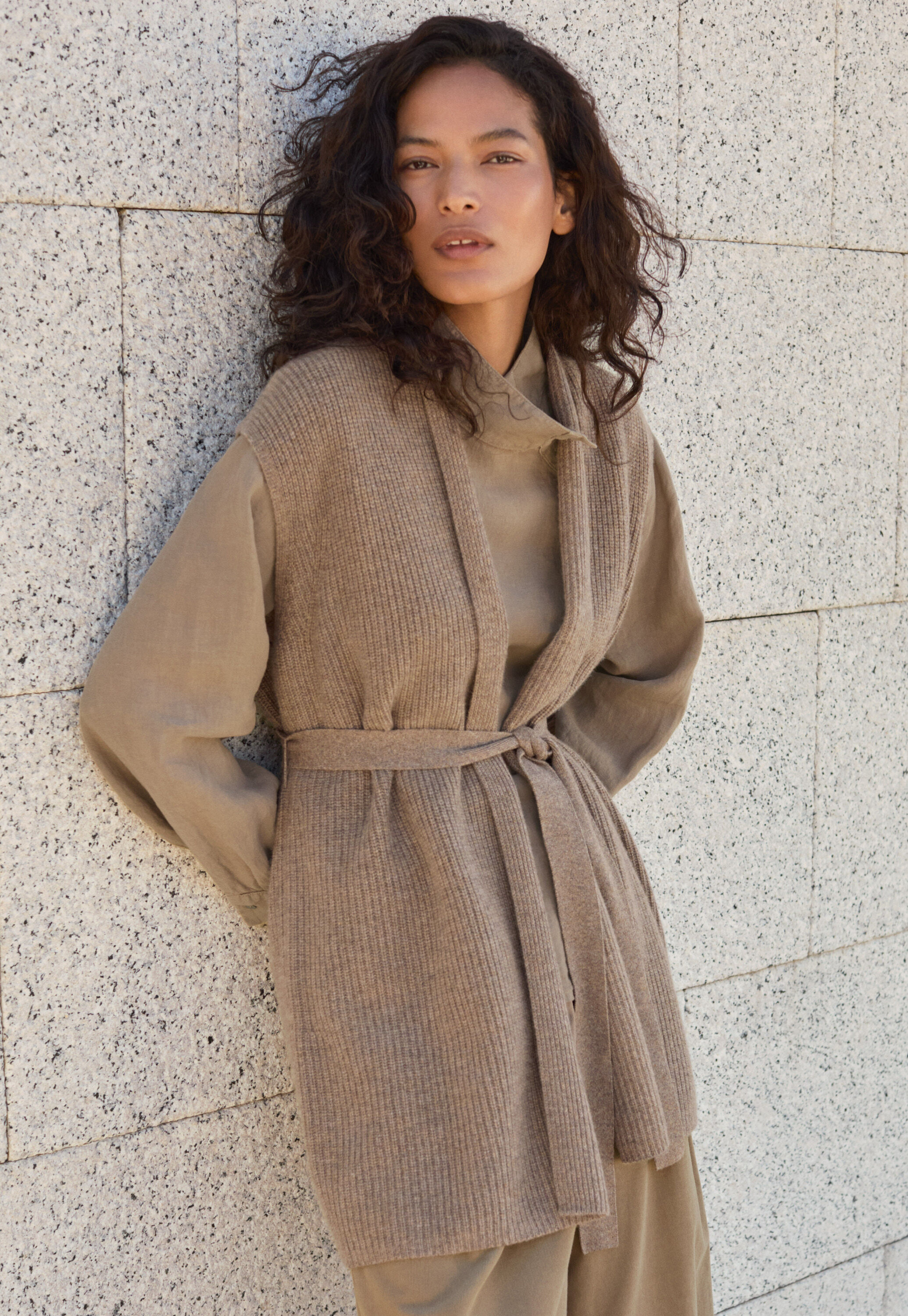 Rib-stitch cardigan, Latte, large