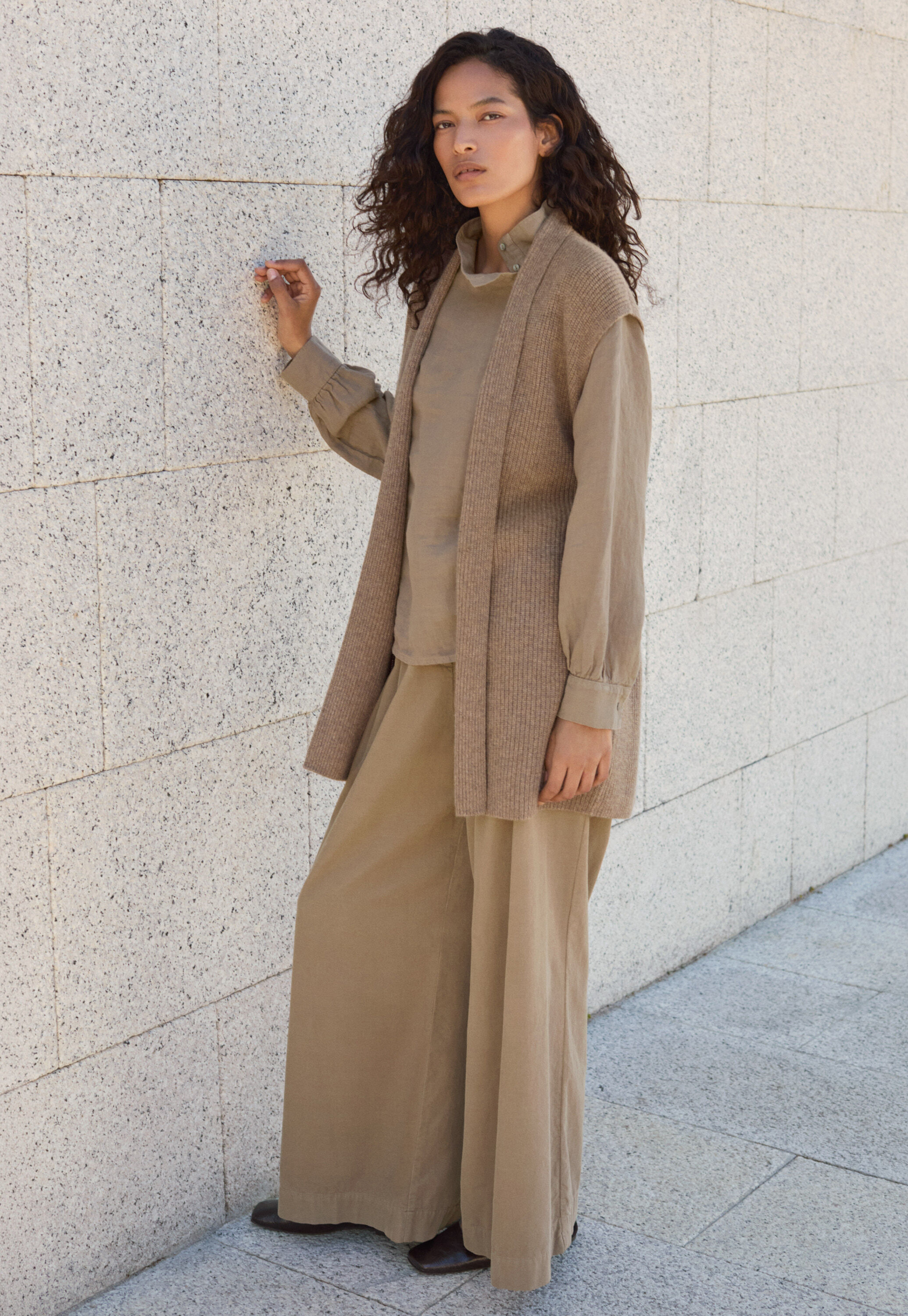 Rib-stitch cardigan, Latte, large