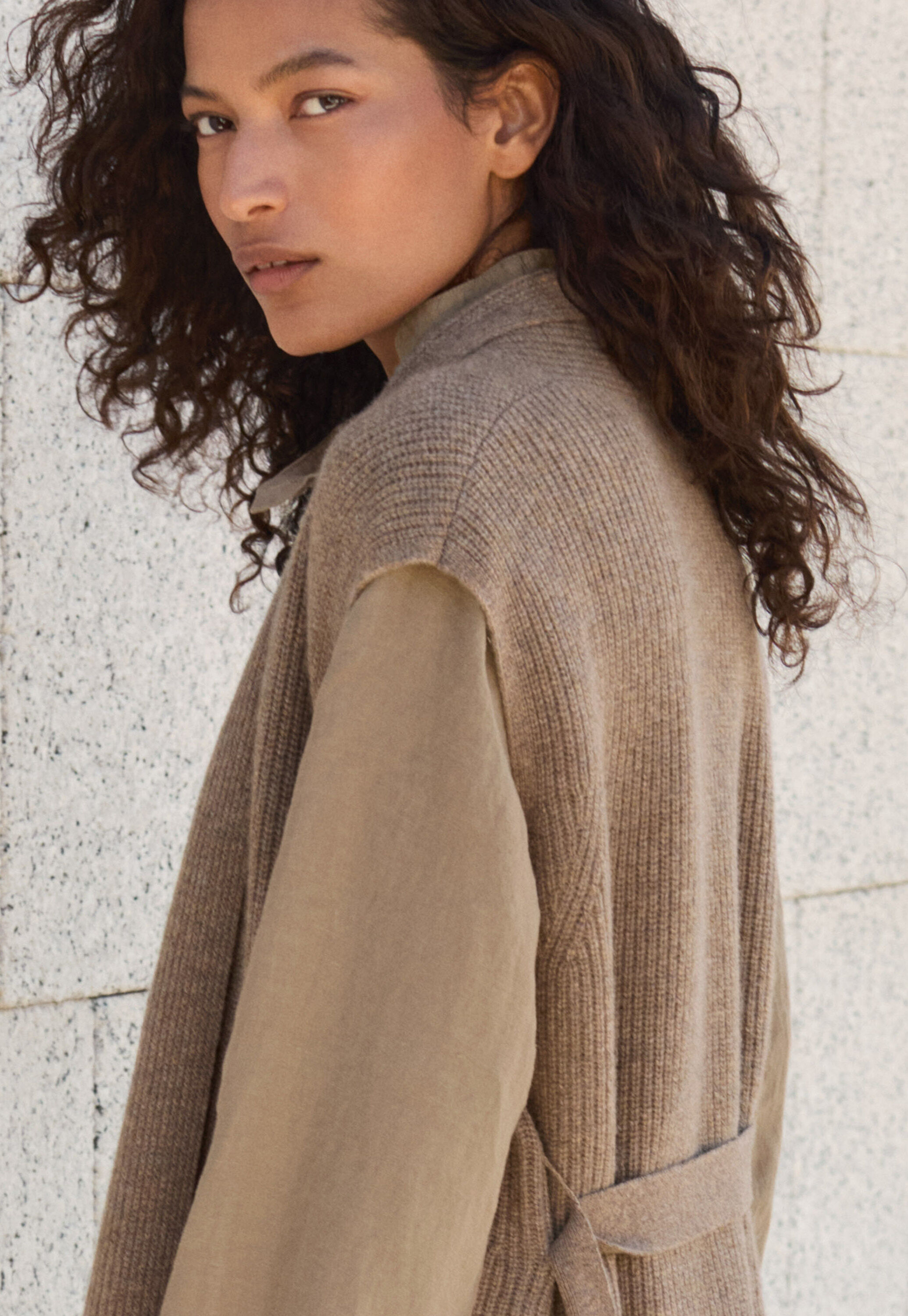 Rib-stitch cardigan, Latte, large