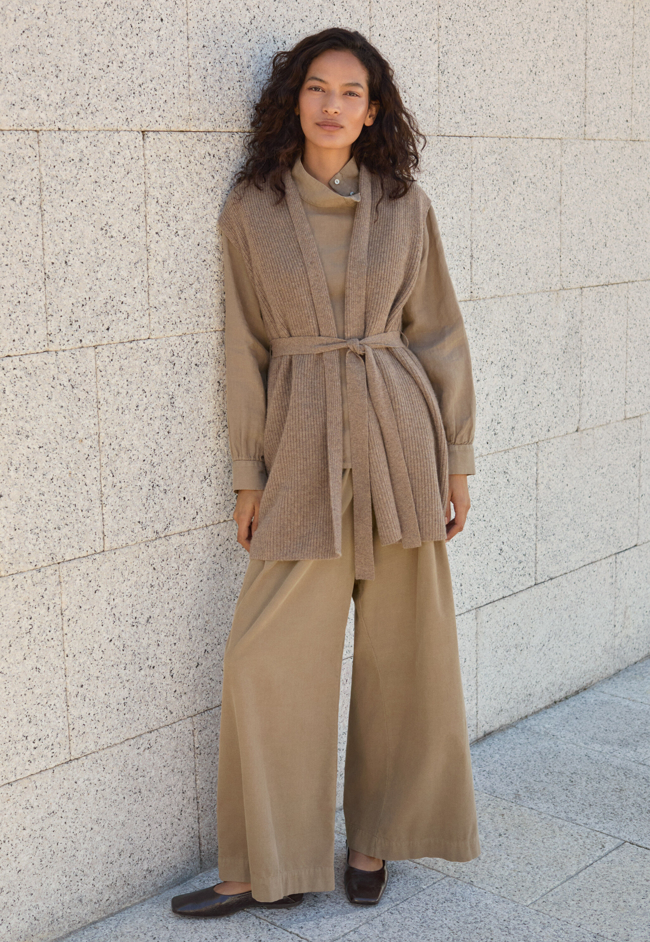 Rib-stitch cardigan, Latte, large