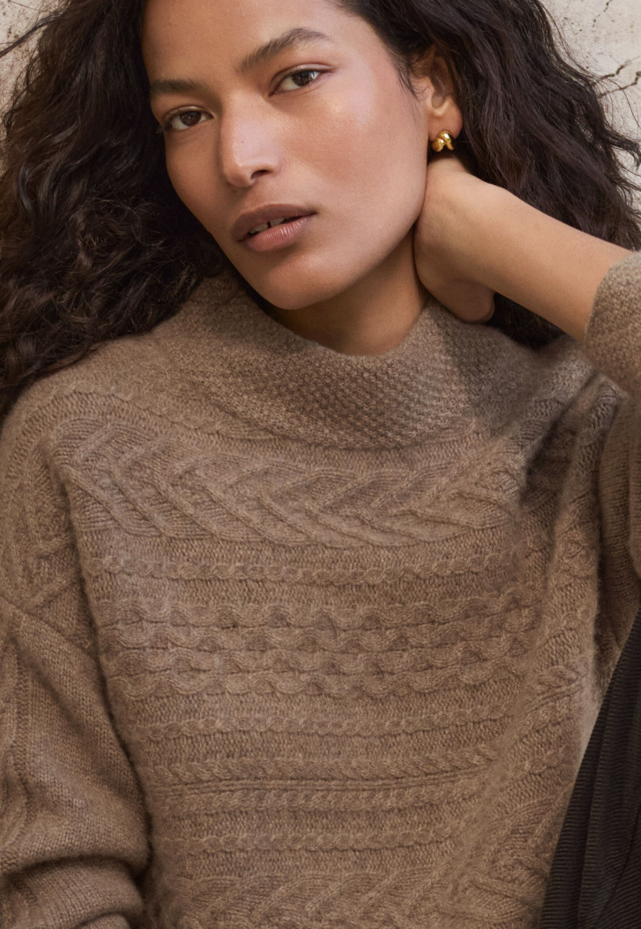 Cable-stitch sweater, Latte, large