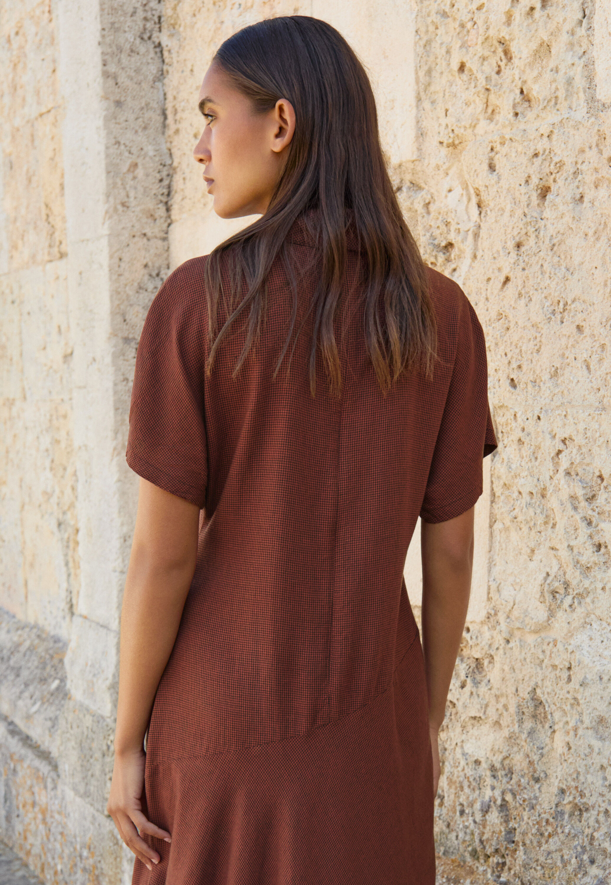 High neck dogtooth dress