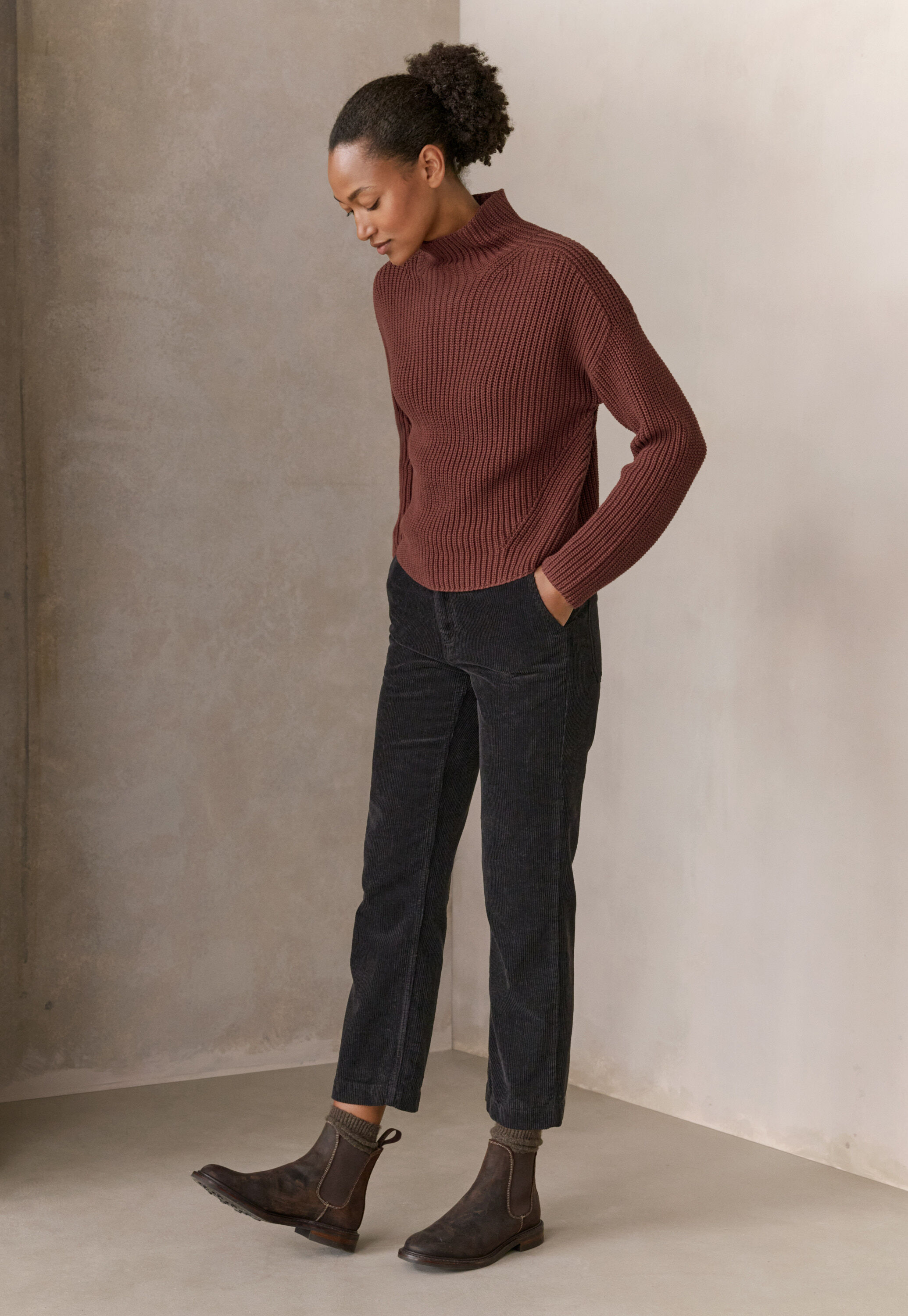 Slim cropped trousers, Brown charcoal, large