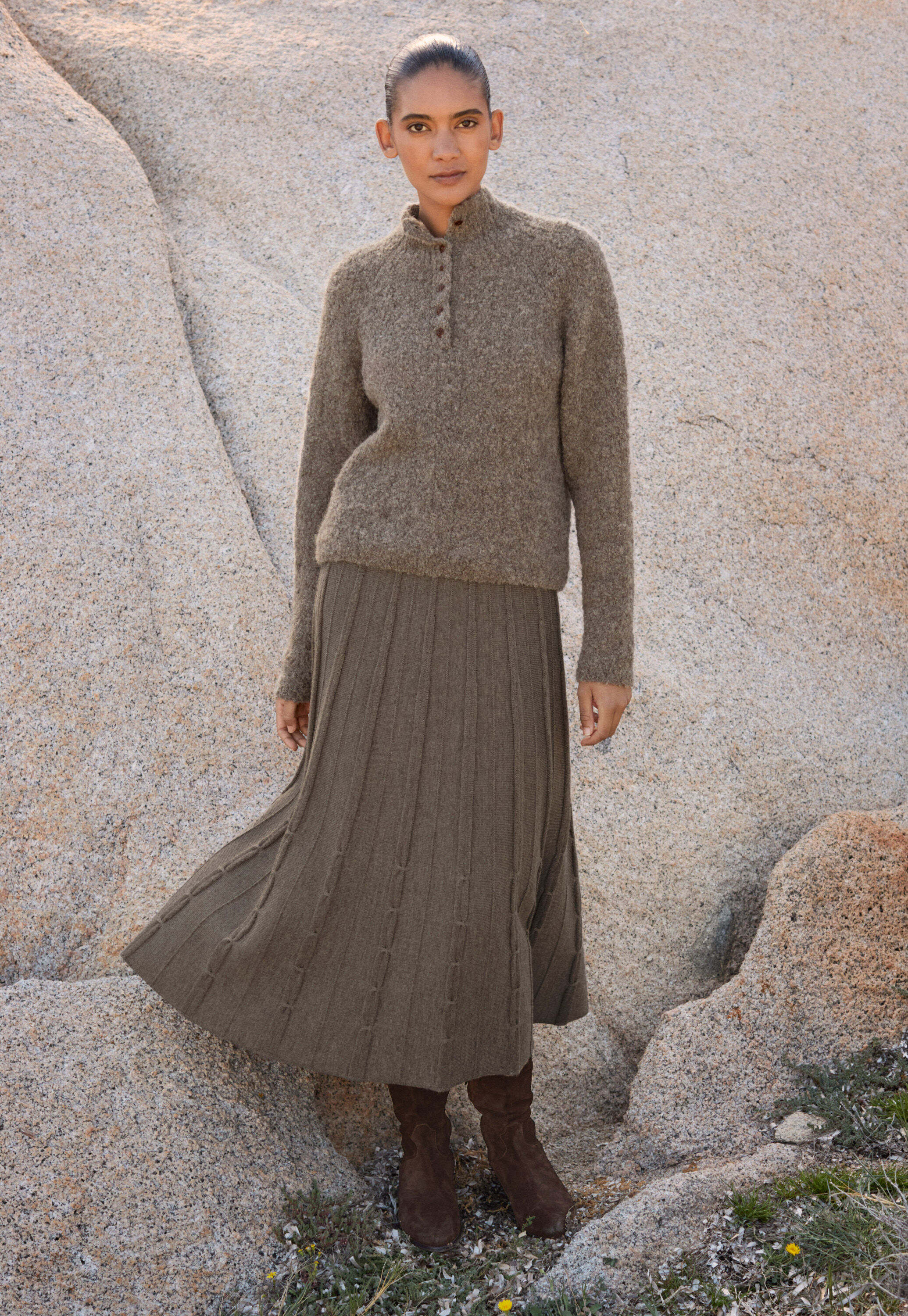 Tuck-stitch merino skirt