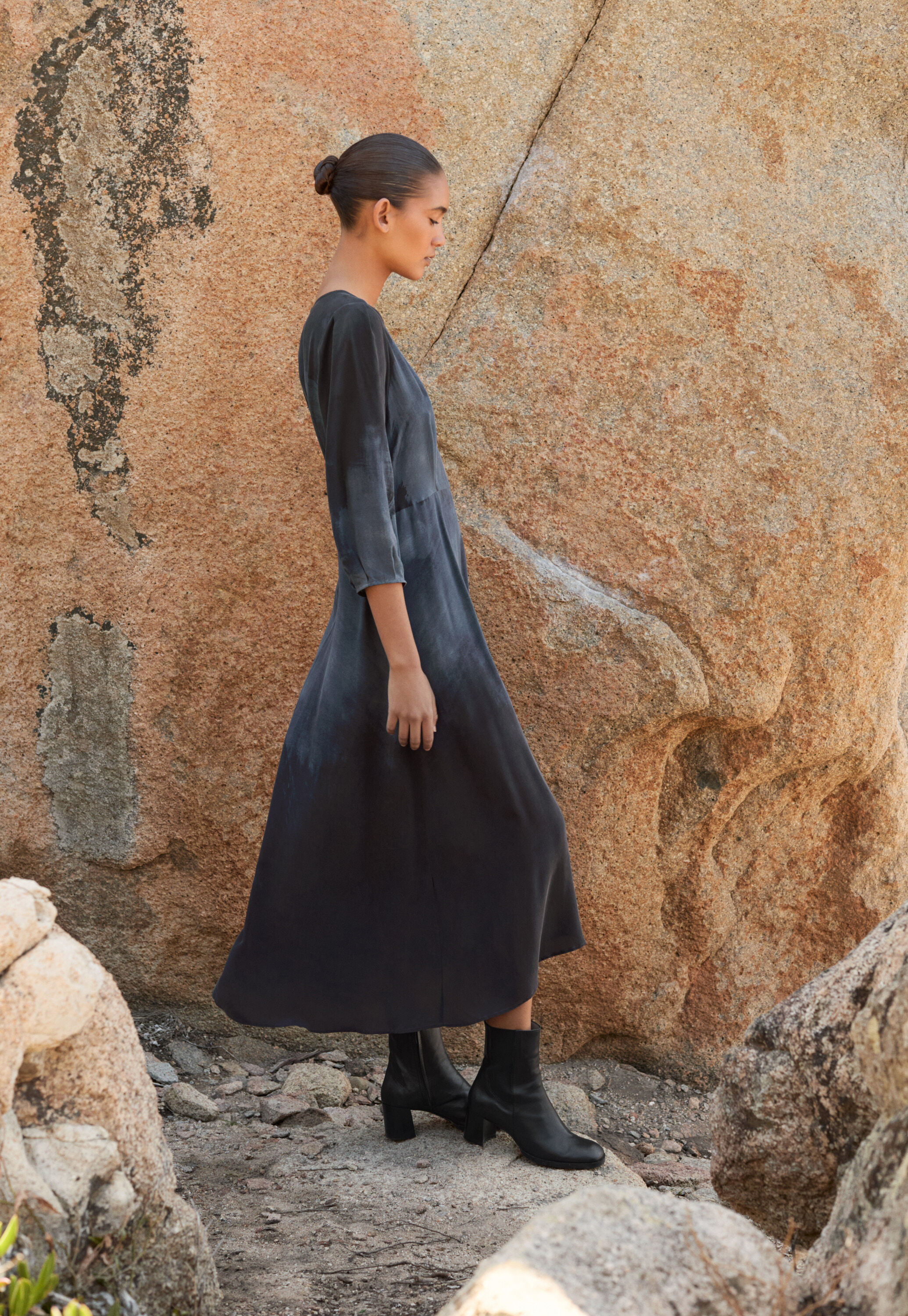 Long printed dress, Midnight, large