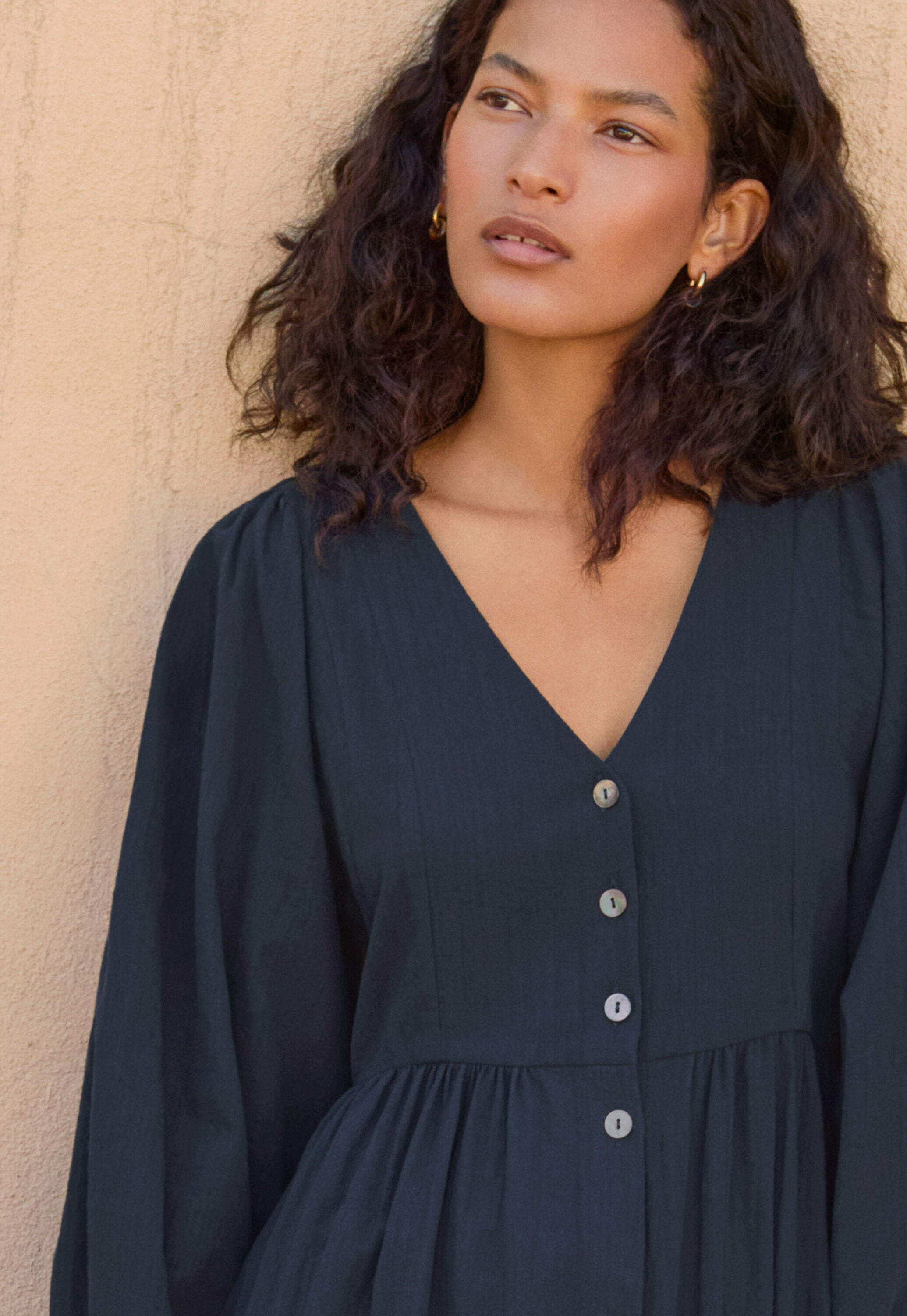Gathered sleeve dress, Midnight, large