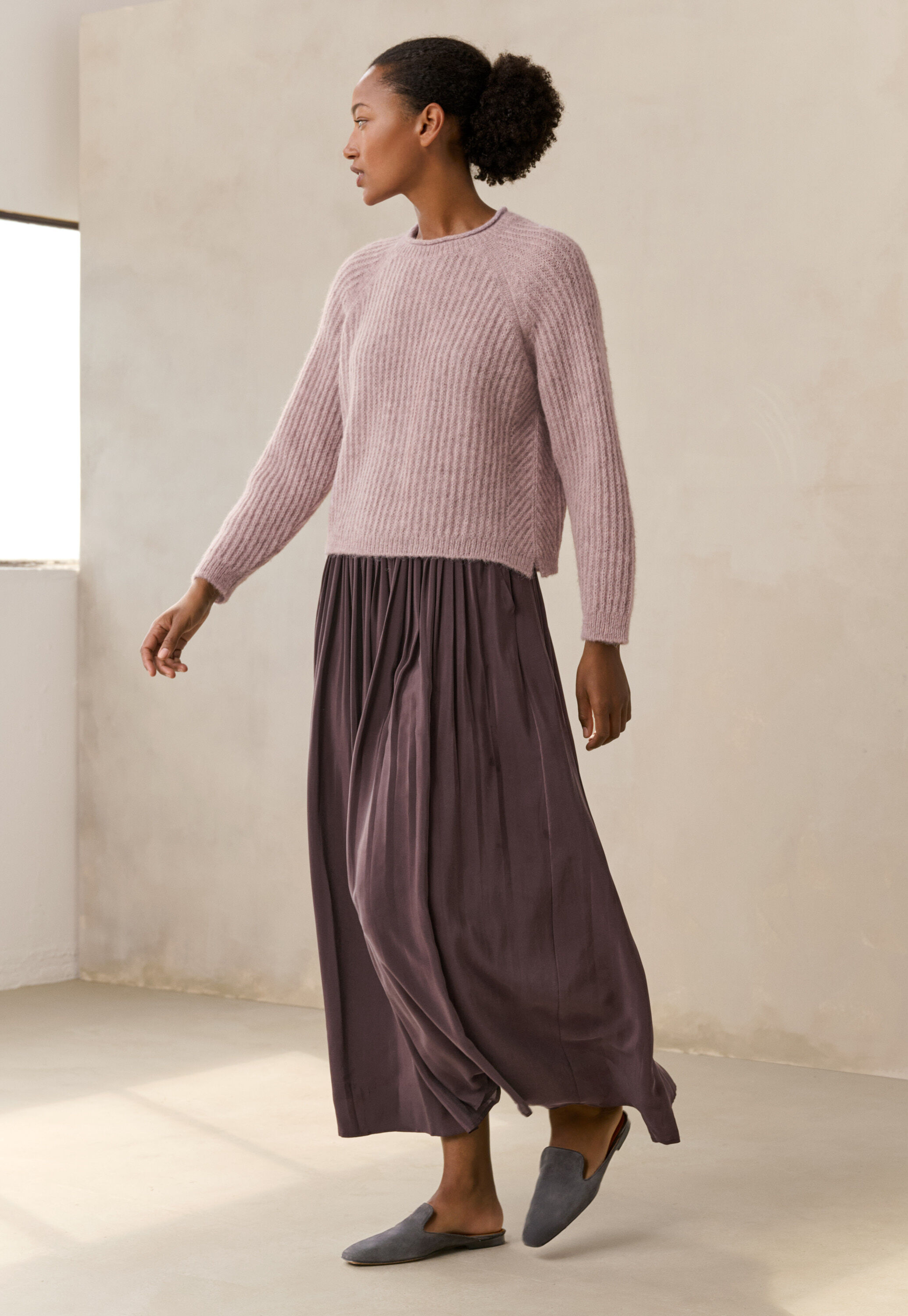 Long pleated skirt, Dark chocolate, large