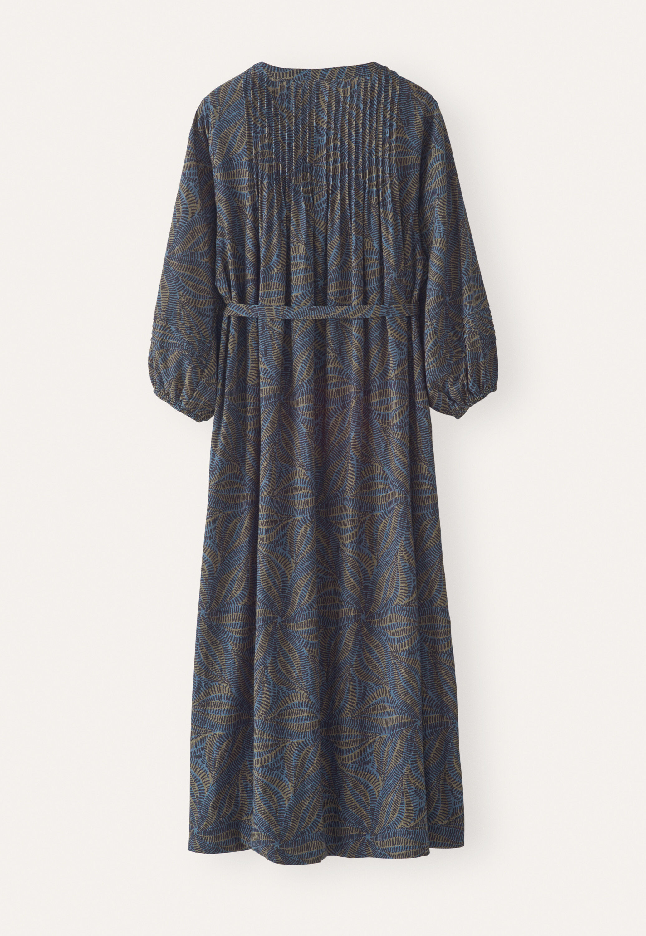 Printed dress with waist ties, Dark blue, large