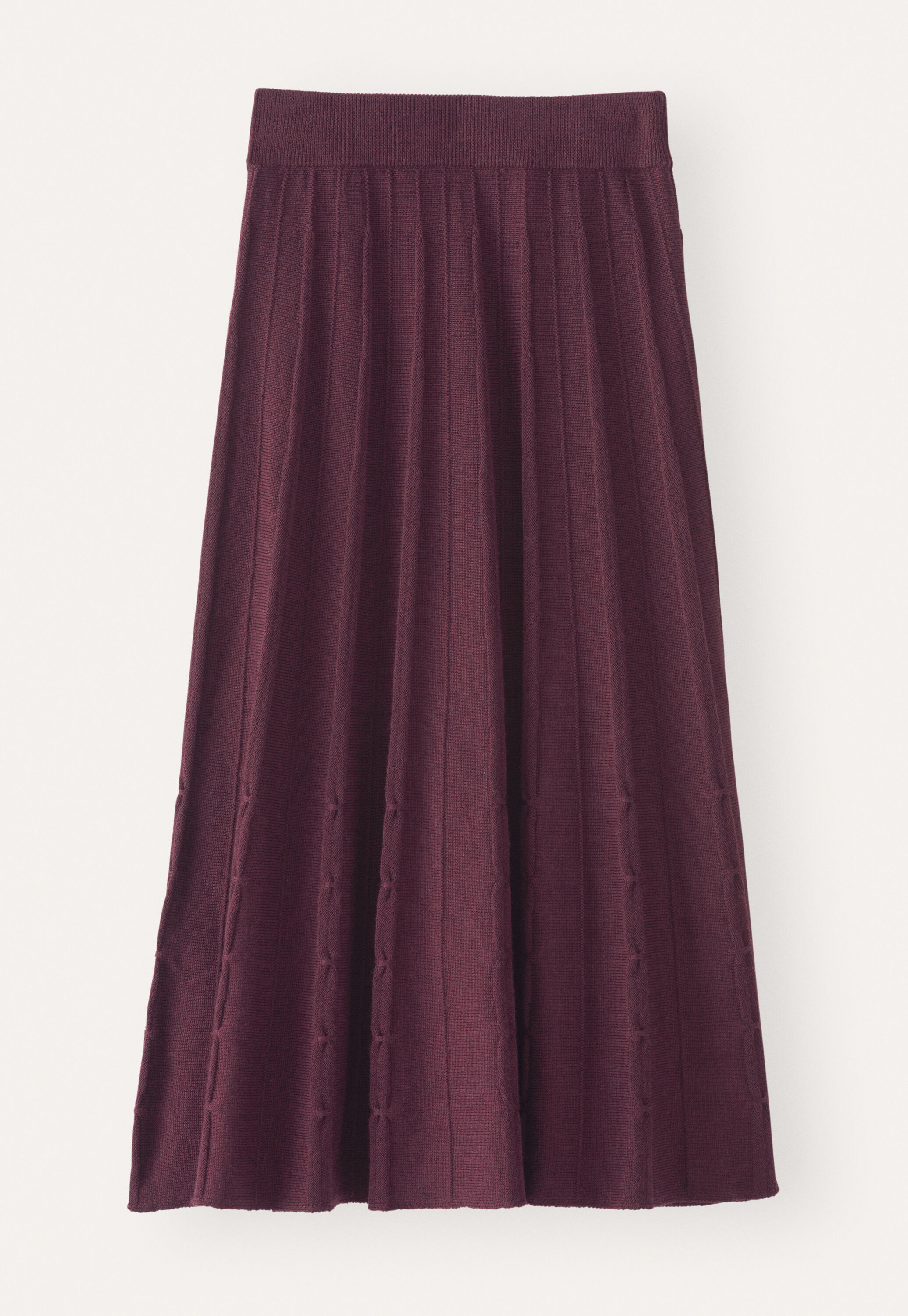 Tuck-stitch merino skirt, Aubergine, large
