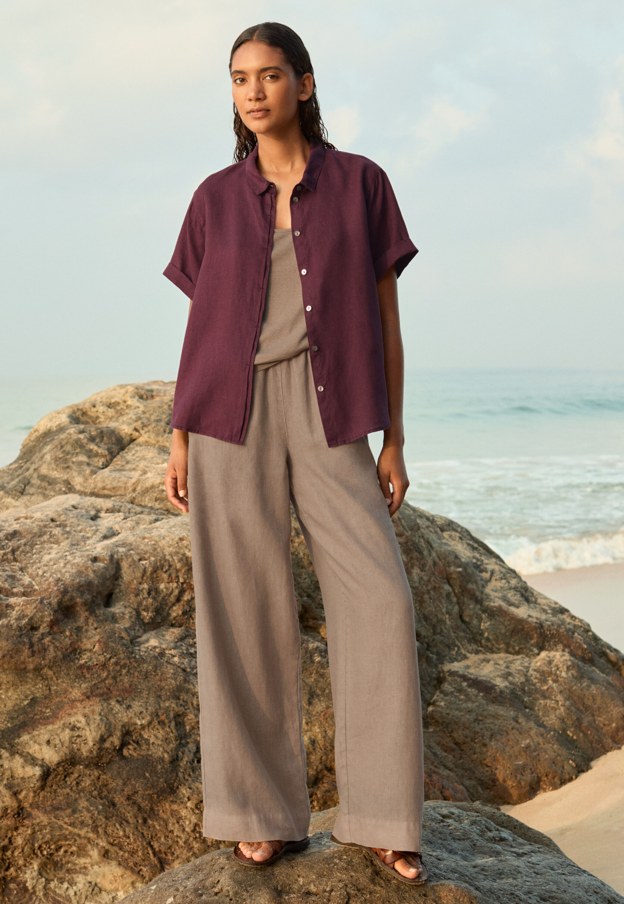 Wide-leg pull-on trousers