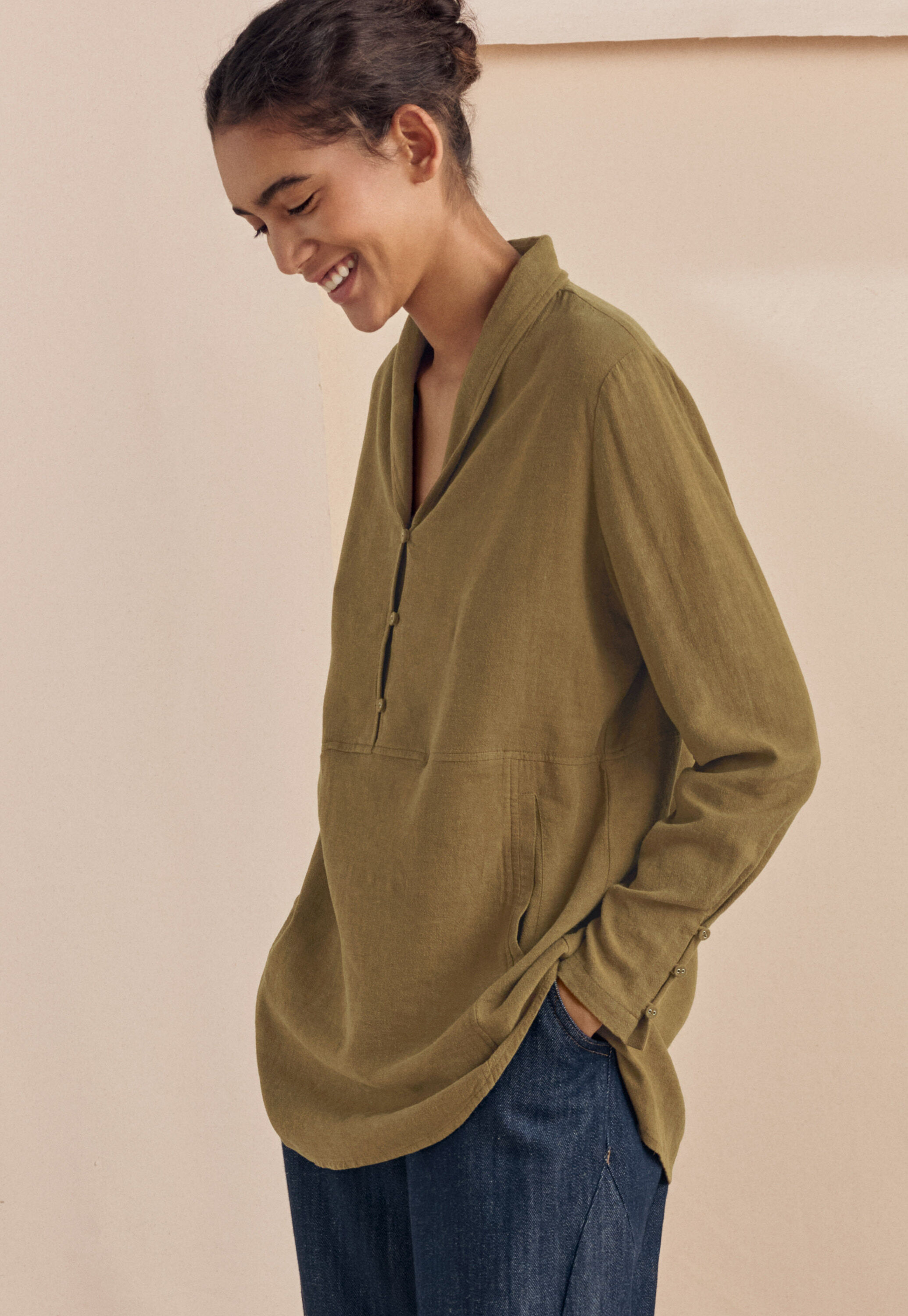 Shawl-collar blouse