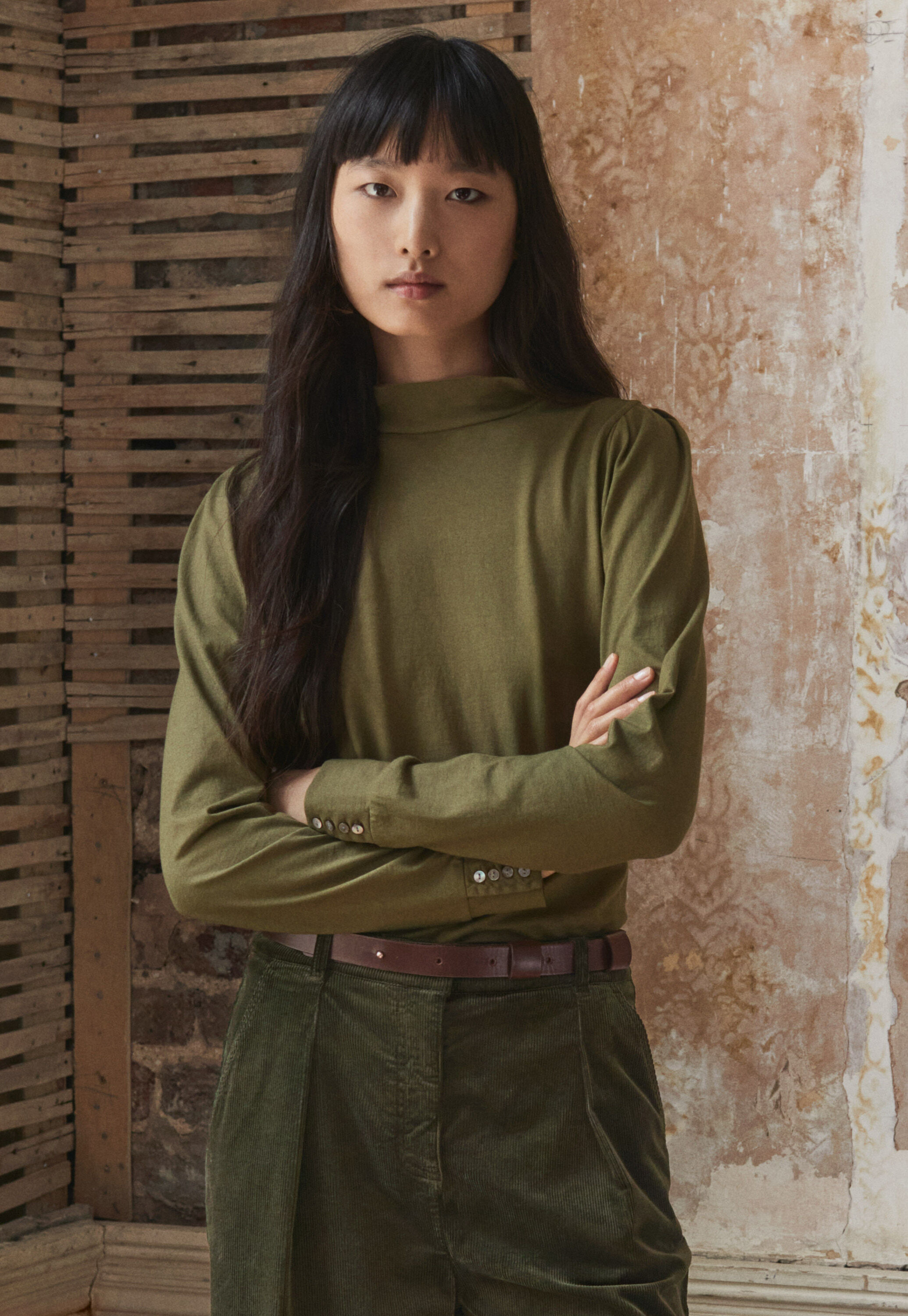Jersey high-neck top