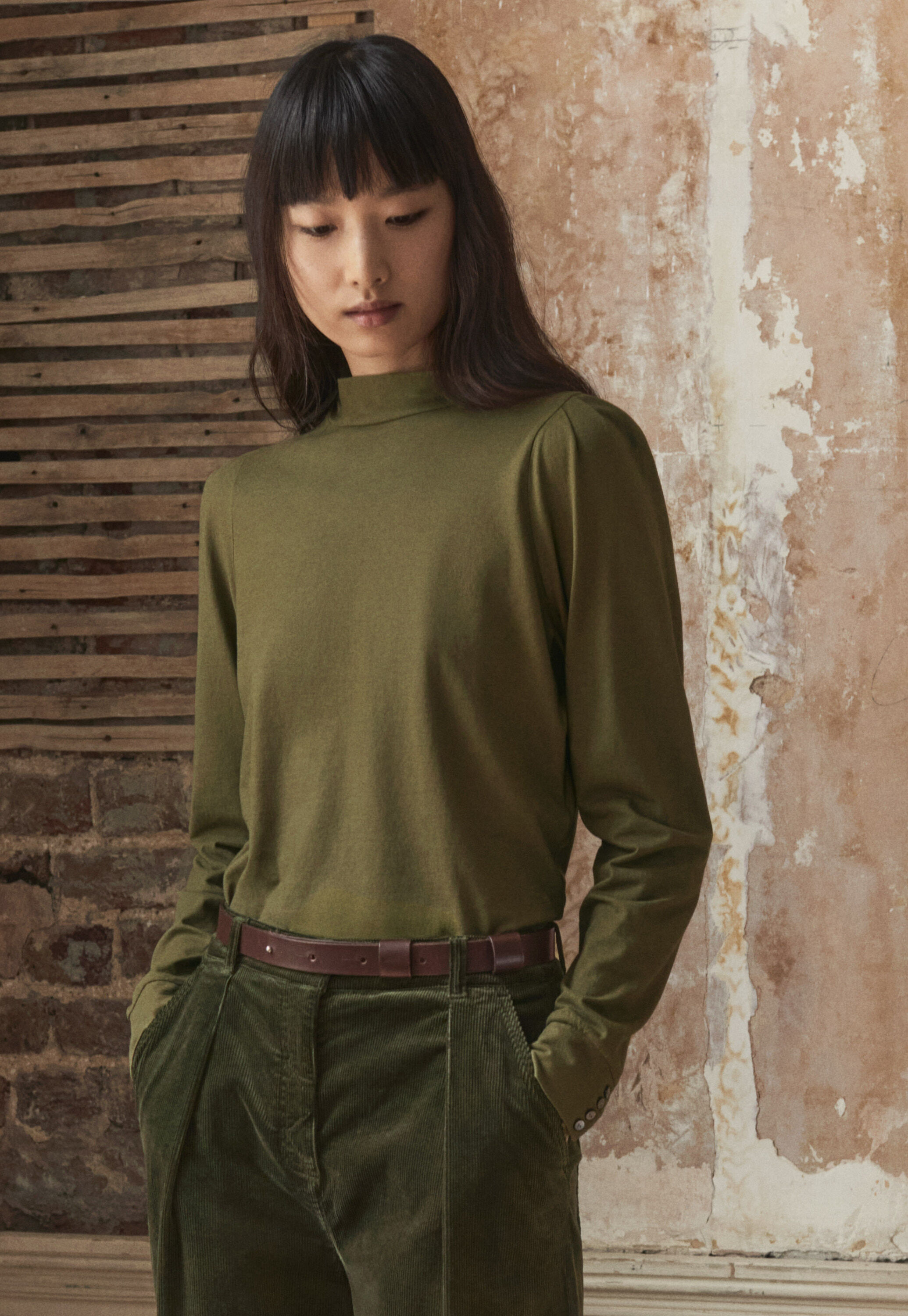 Jersey high-neck top