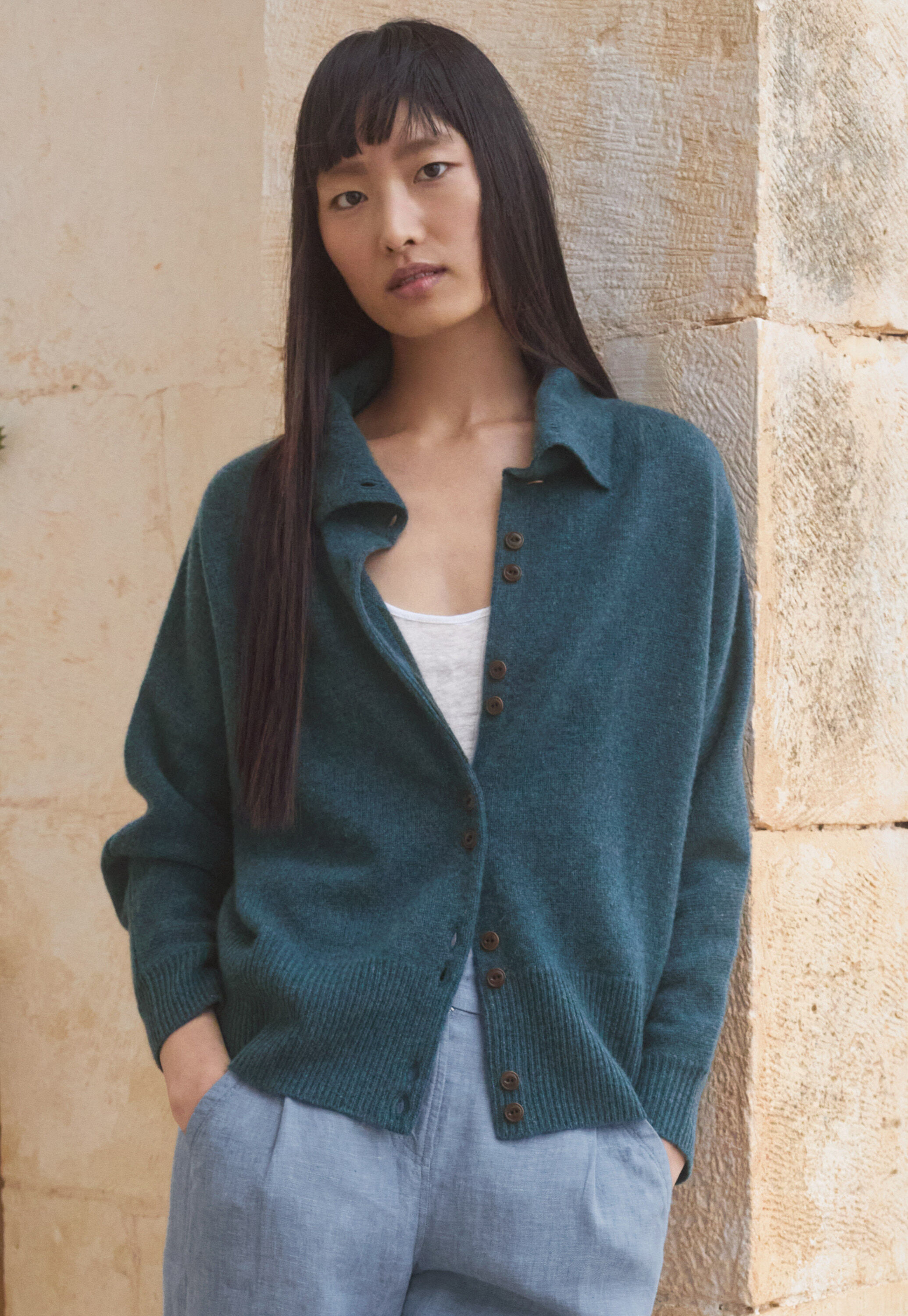Funnel-neck cardigan