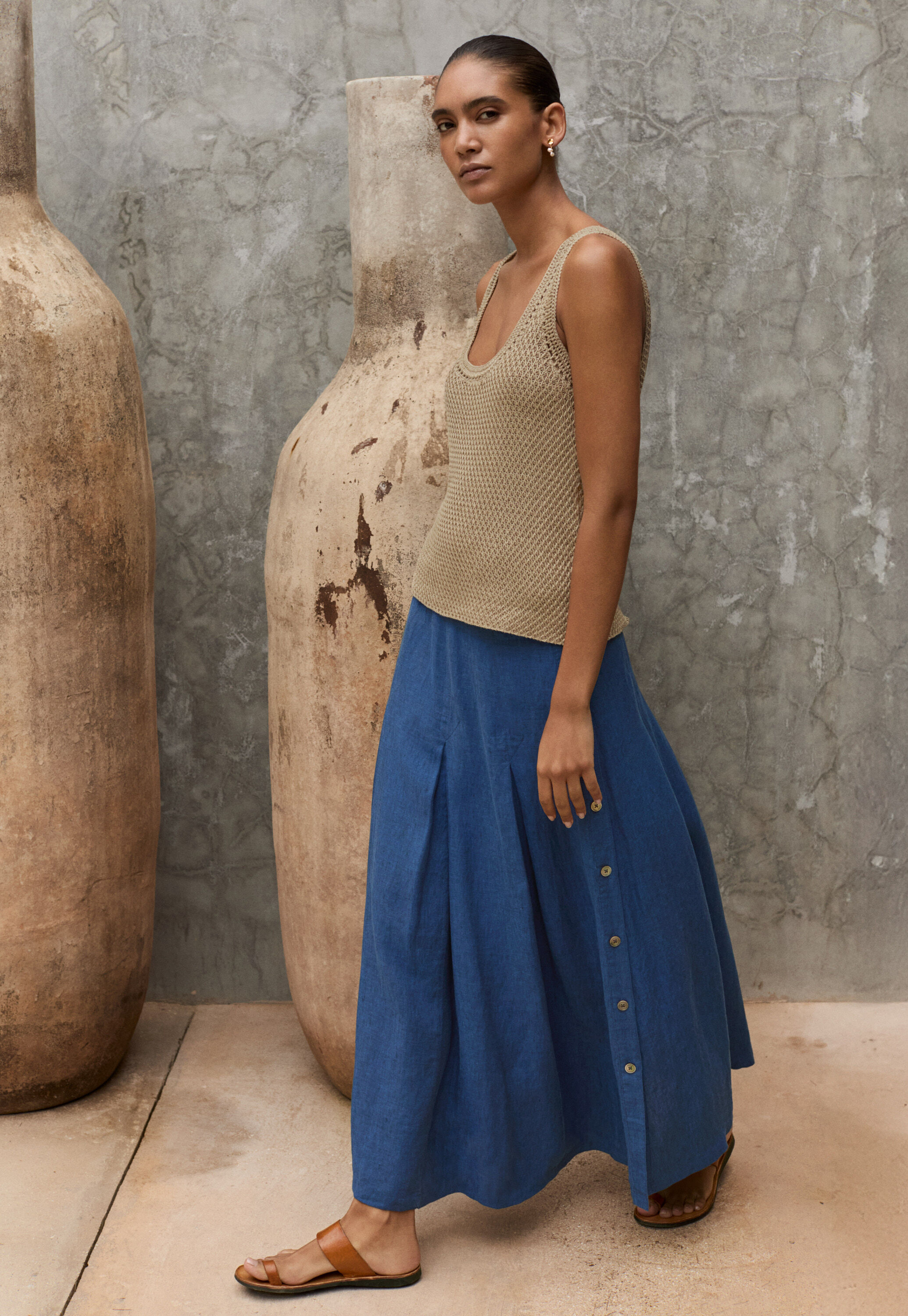 Crochet-trim knitted vest