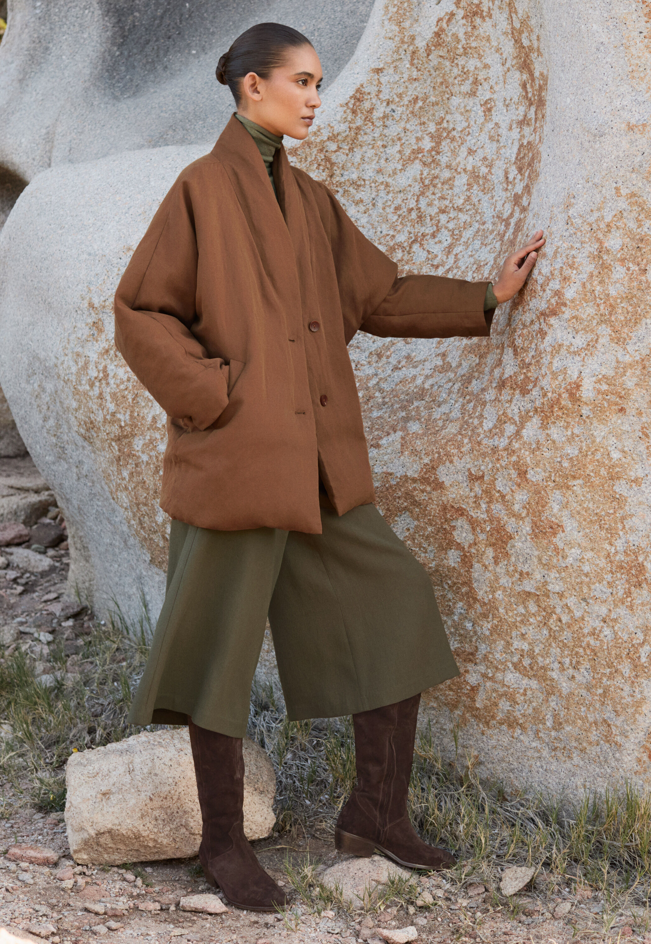 Shawl collar padded coat, Chestnut, large