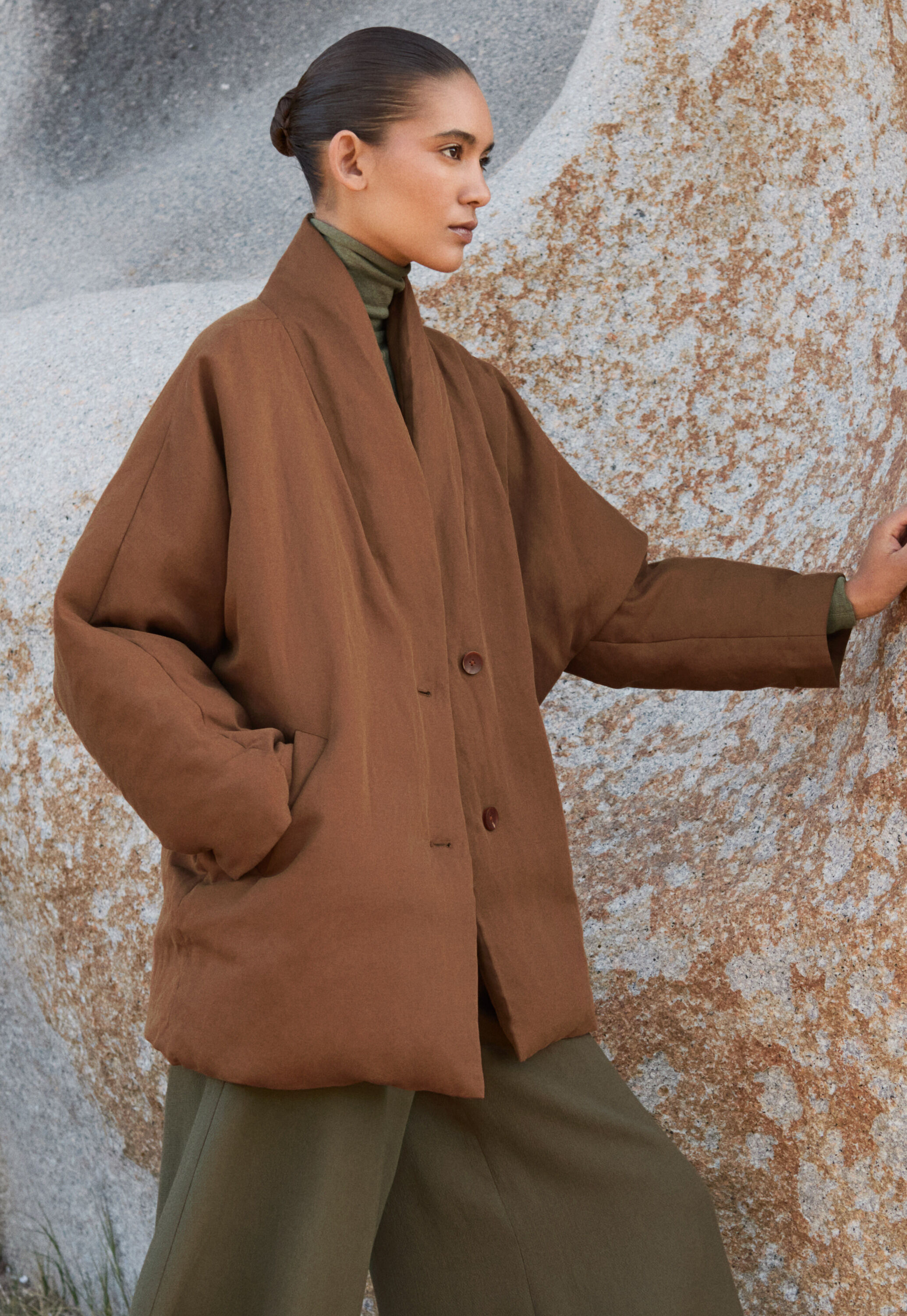 Shawl collar padded coat
