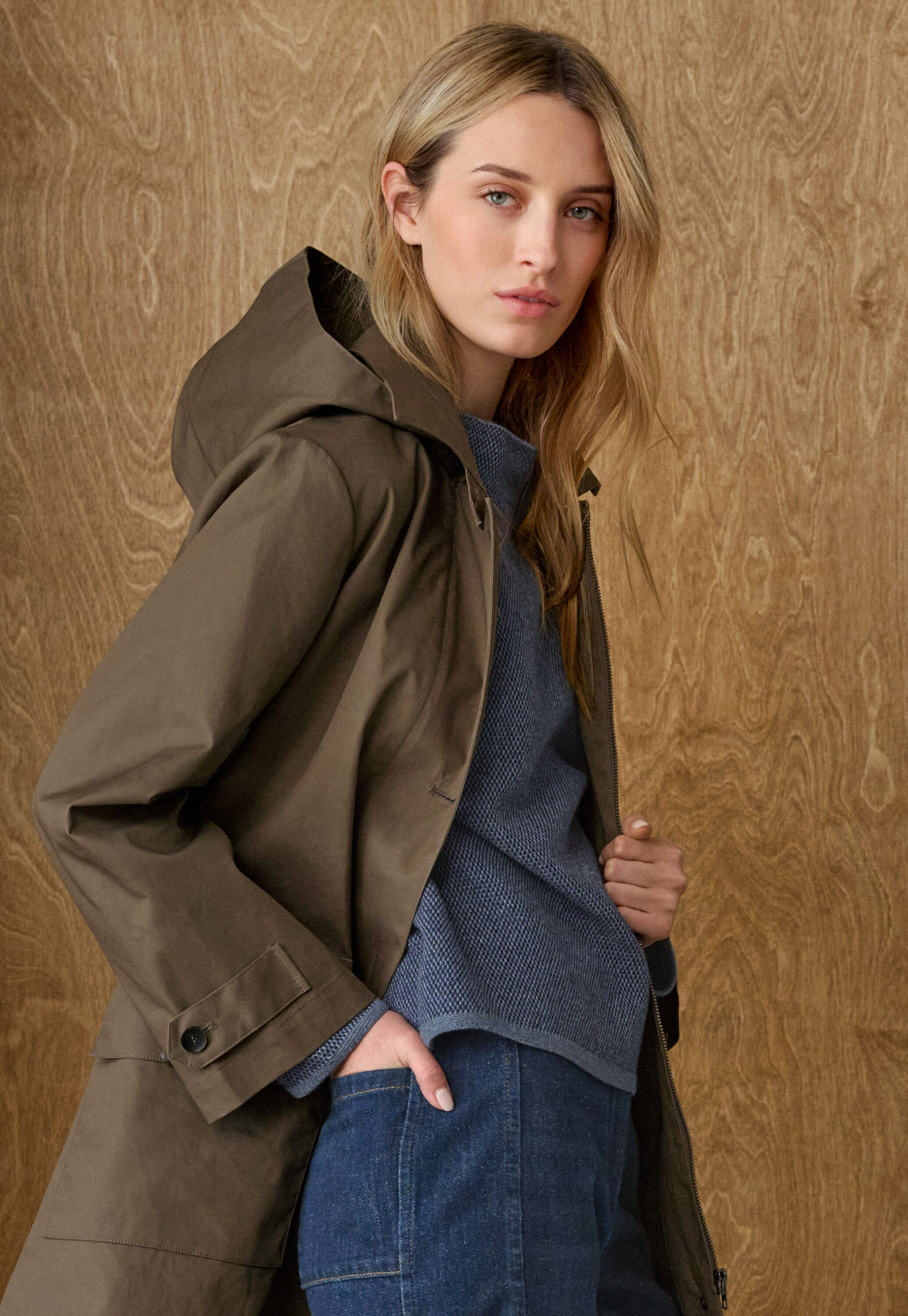 Hooded trench coat, Grey khaki, large