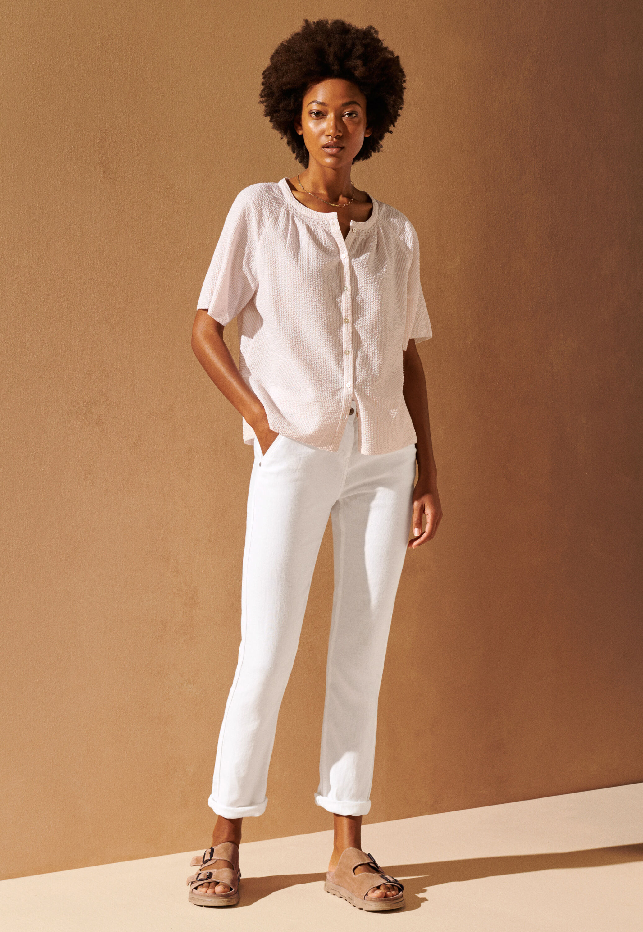 Gathered-neck blouse