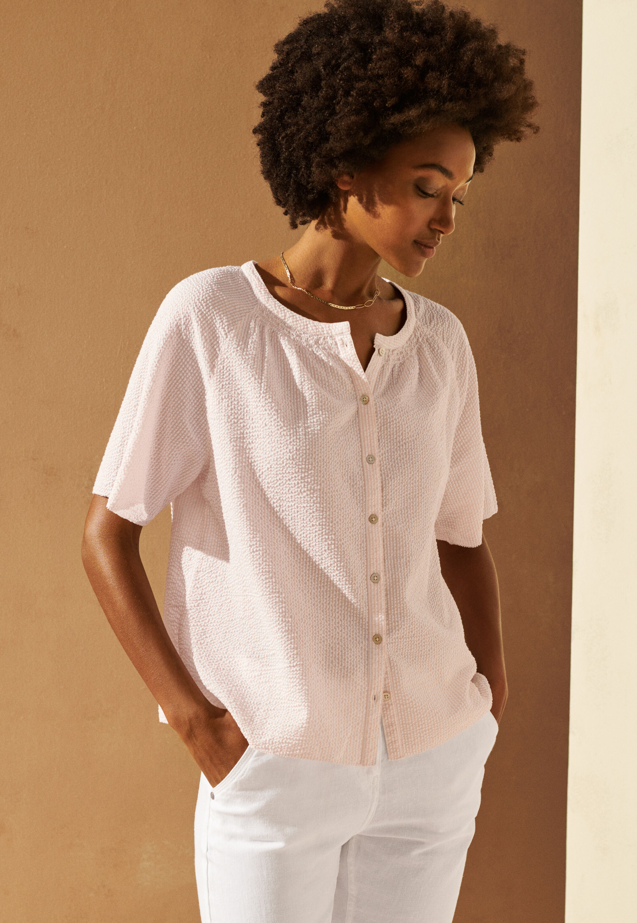 Gathered-neck blouse