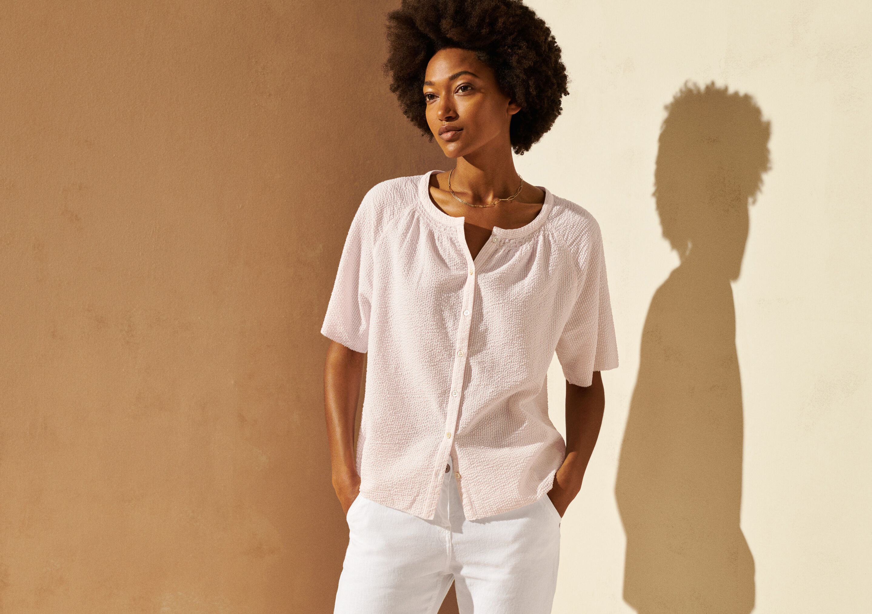Gathered-neck blouse