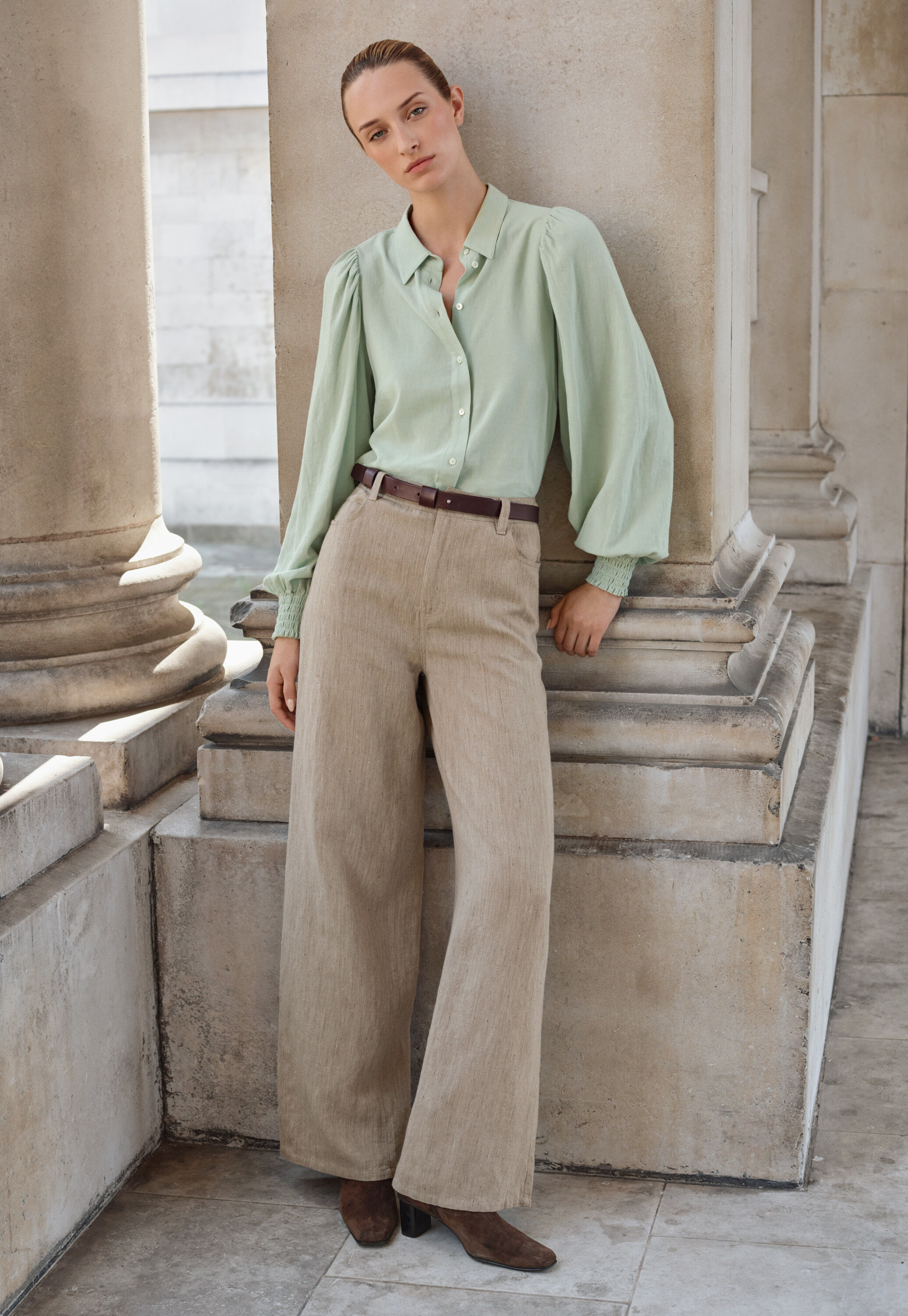 Wide & straight leg trousers, Mink, large