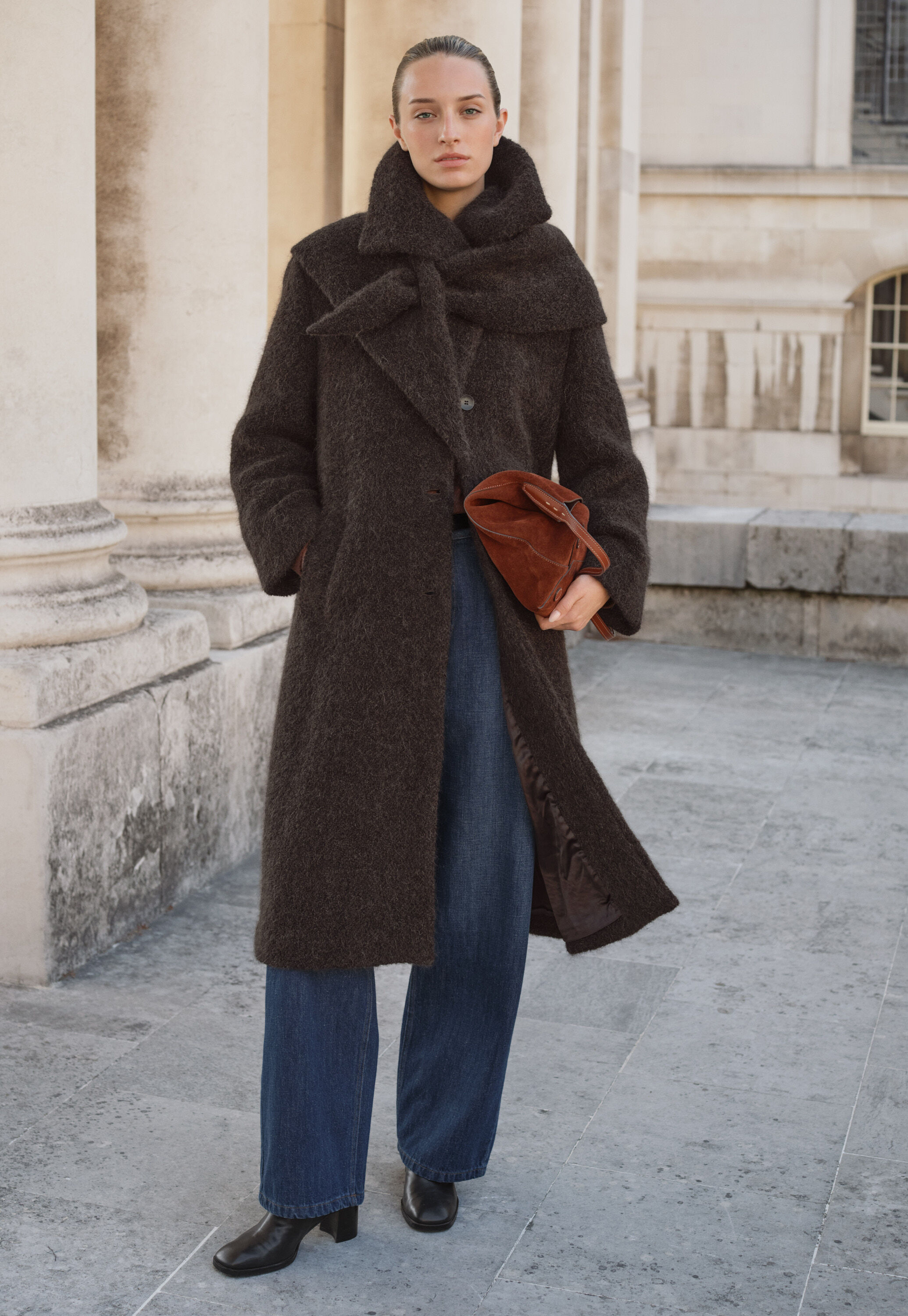 Boucl&eacute; coat, Coffee, large