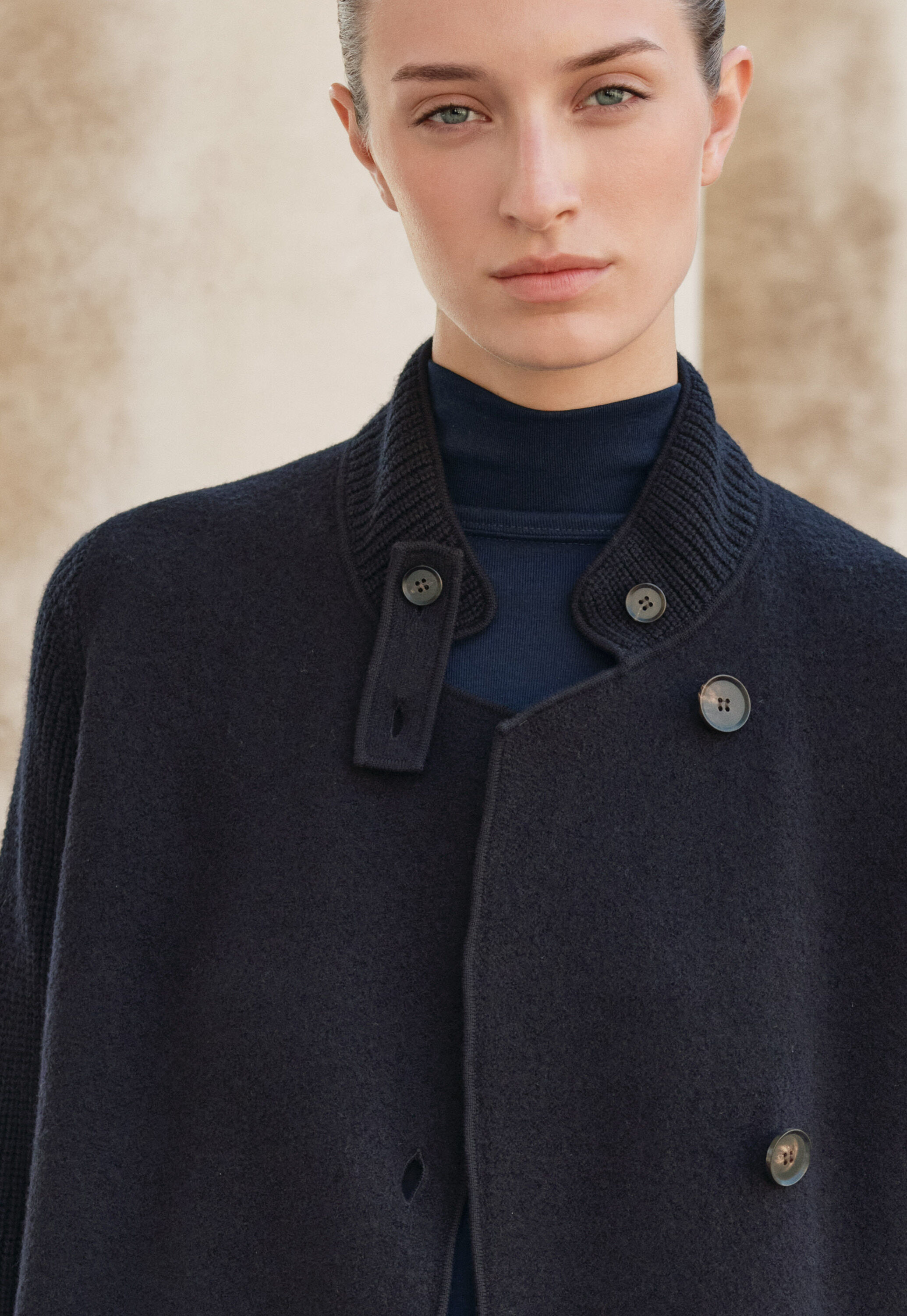 Ribbed sleeve coatigan, Blue black, large