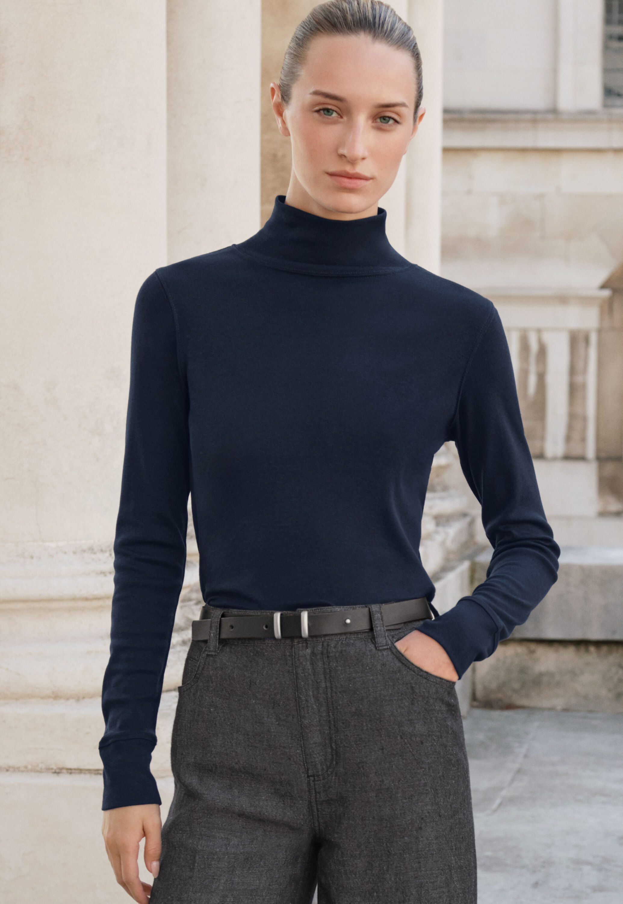 High-neck jersey top, Midnight, large