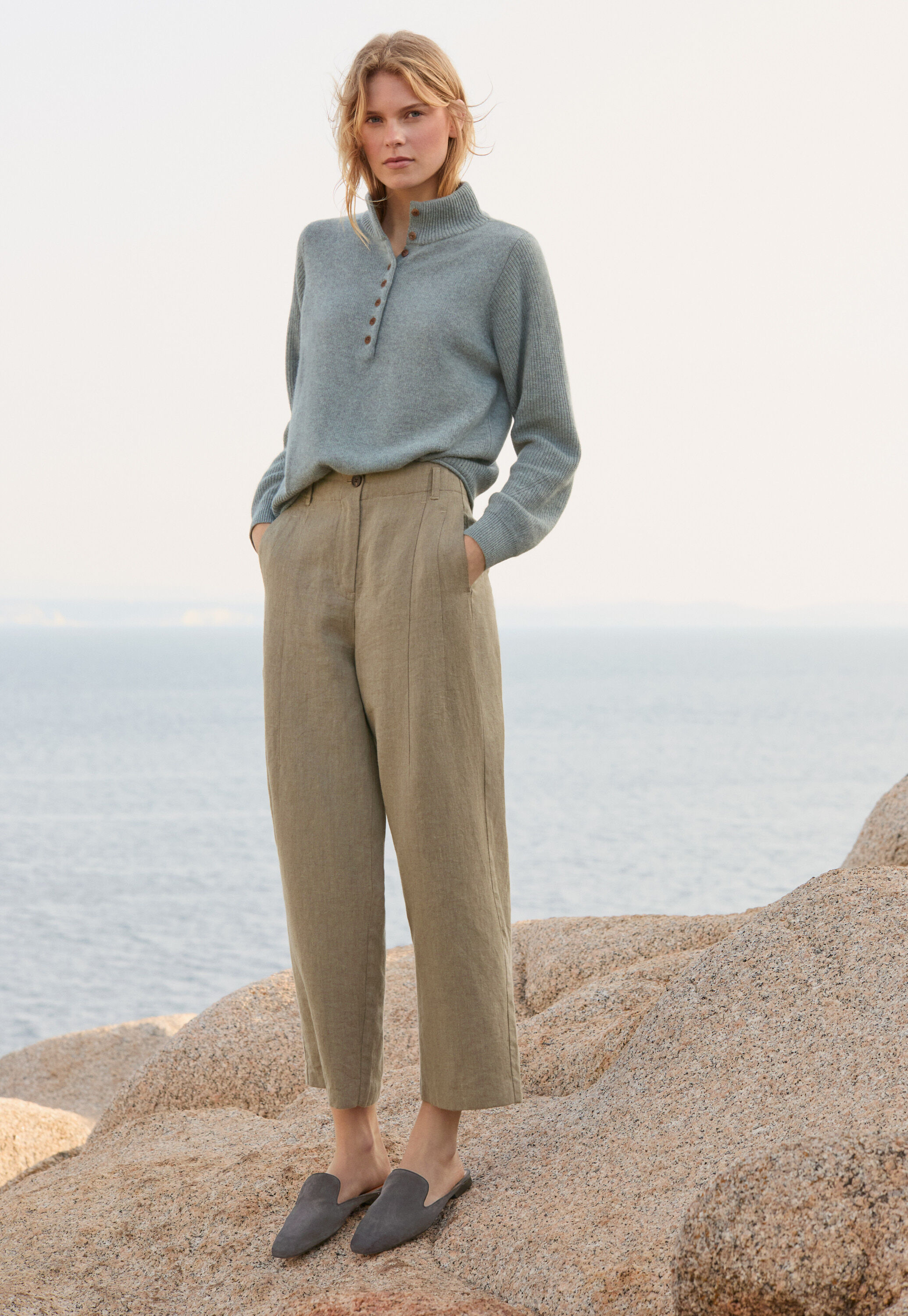 Barrel-leg trousers, Taupe, large