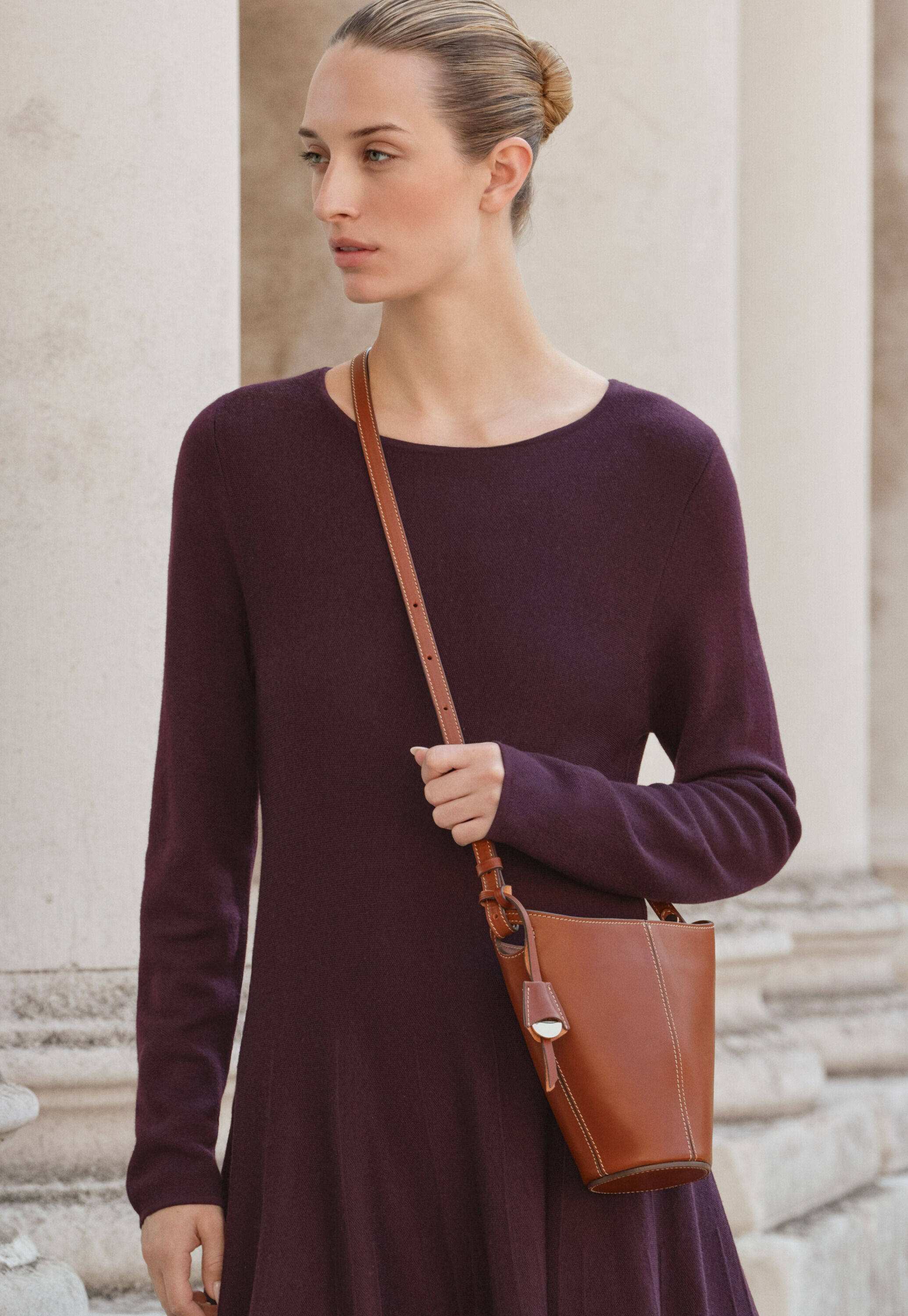 Knitted fit-and-flare dress, Aubergine, large